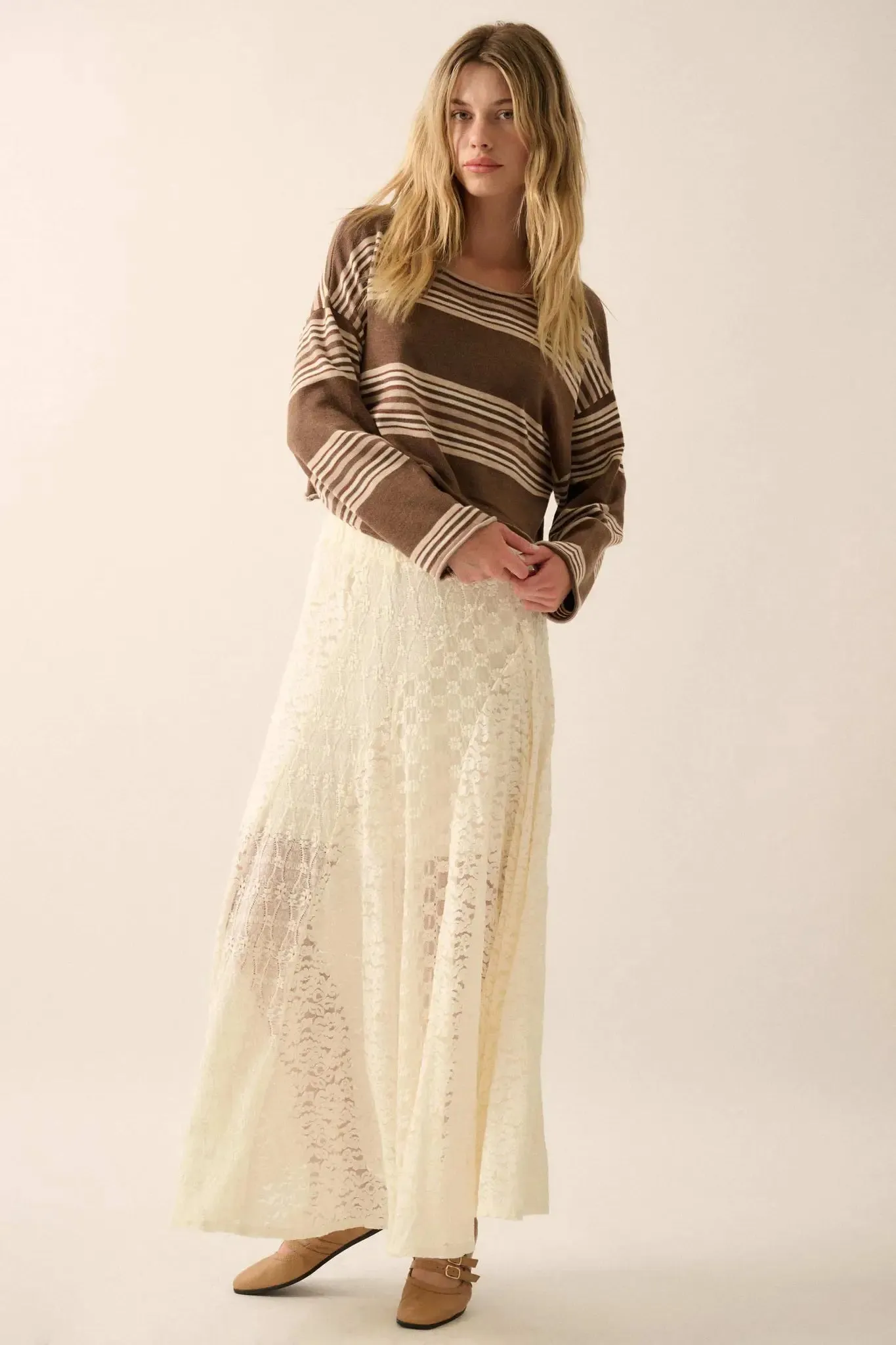 Level Best Striped Rolled-Edge Cropped Sweater sold by Promesa product image thumbnail 3