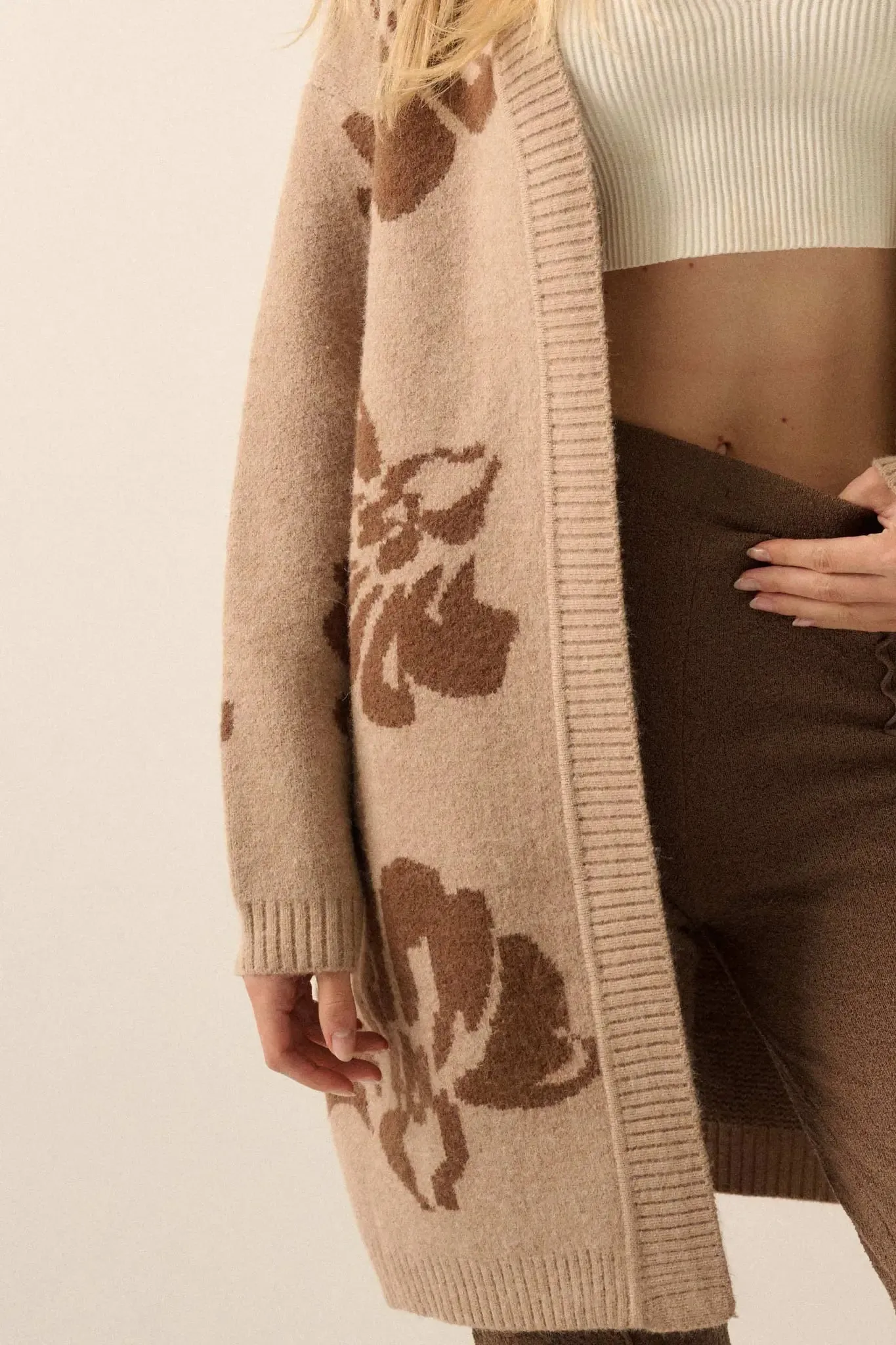 Cozy Blooms Open-Front Floral Jacquard Cardigan sold by Promesa product image thumbnail 4