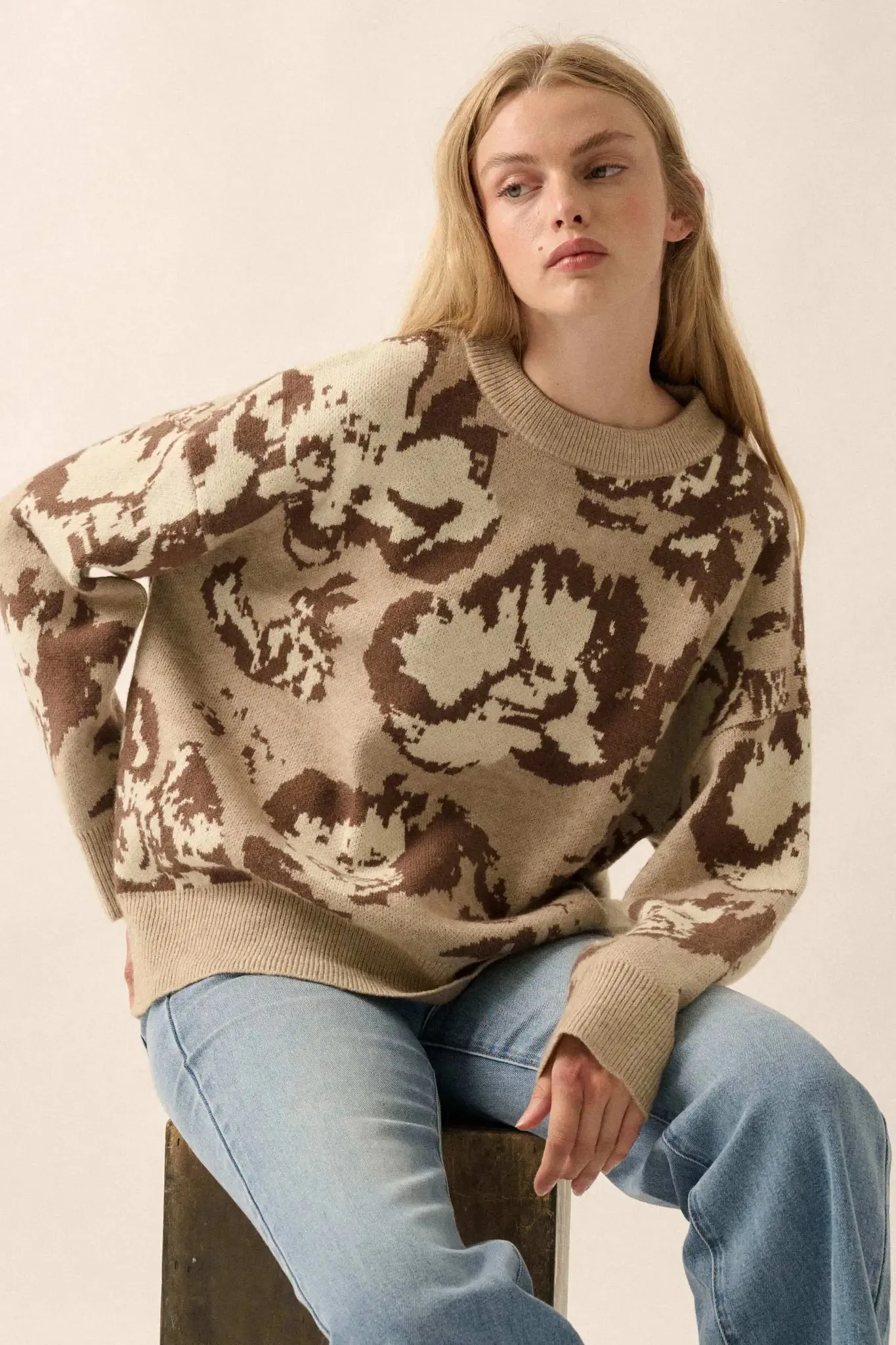 Cuddly Blossoms Oversize Floral Jacquard Sweater sold by Promesa