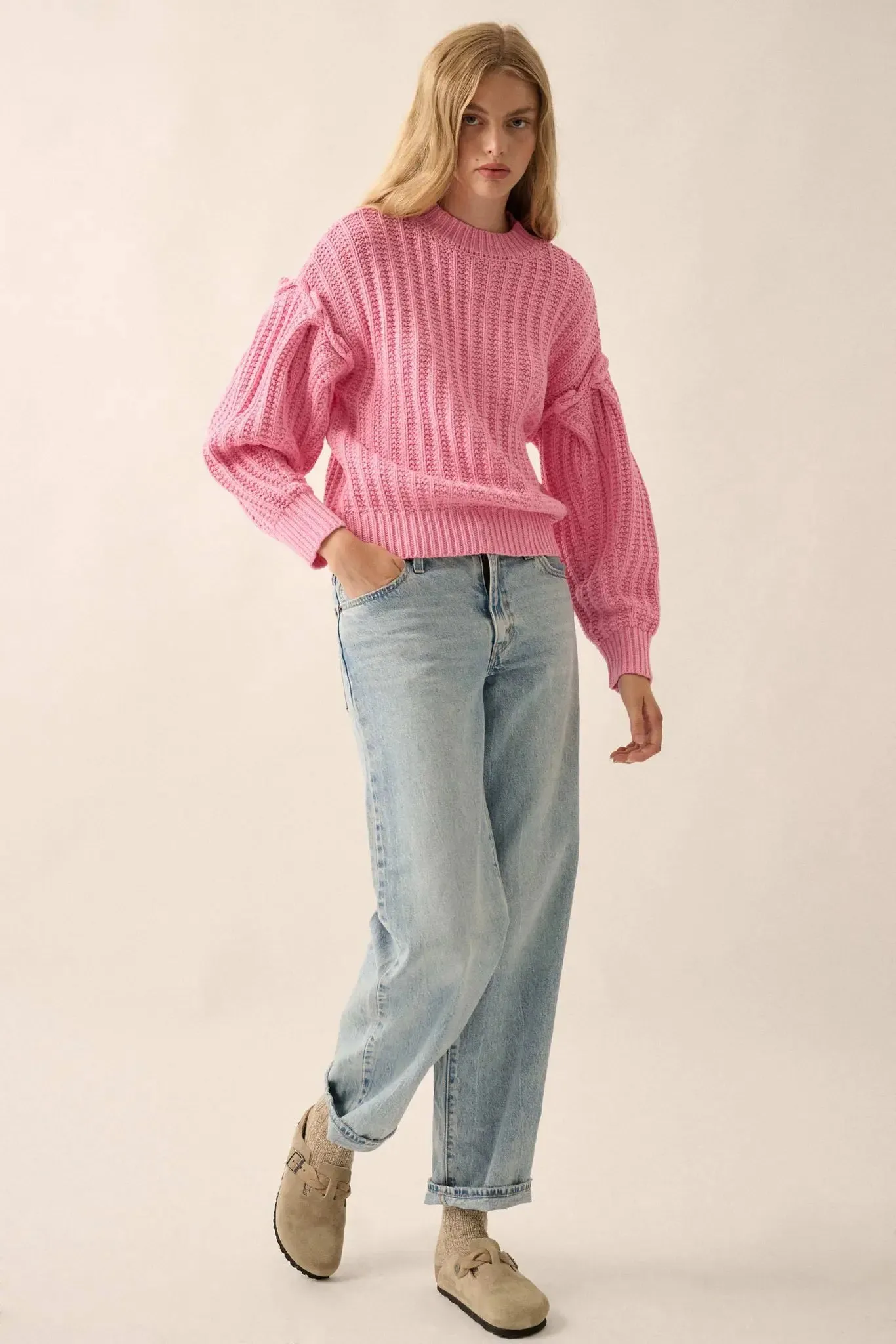 Gracious Heart Chunky Knit Pleated-Sleeve Sweater sold by Promesa product image thumbnail 5