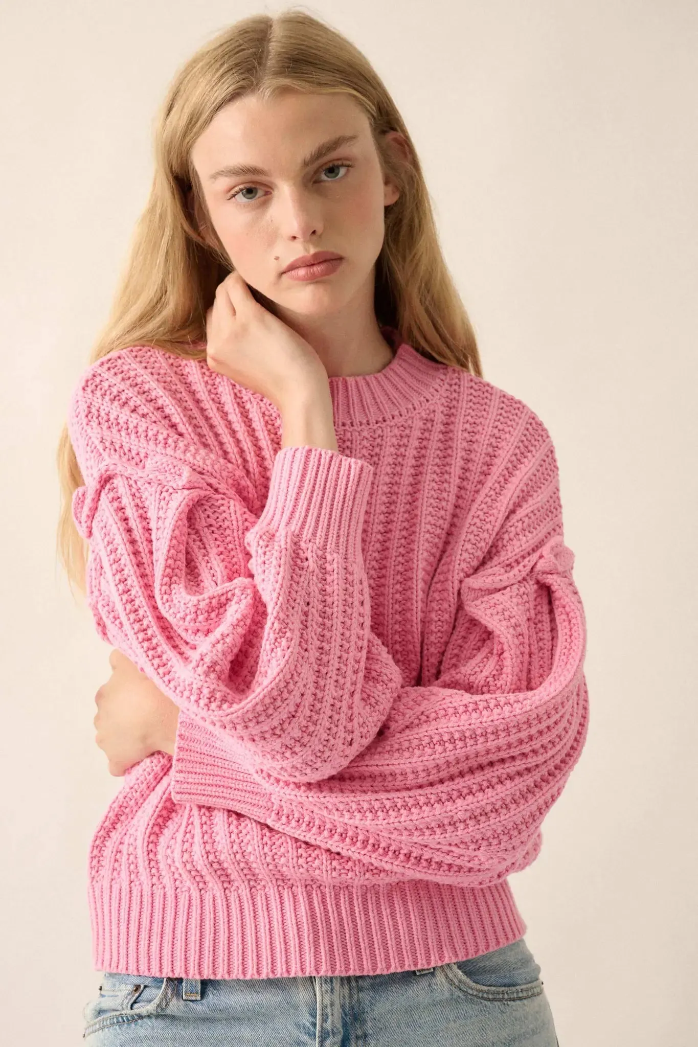 Gracious Heart Chunky Knit Pleated-Sleeve Sweater sold by Promesa product image thumbnail 3