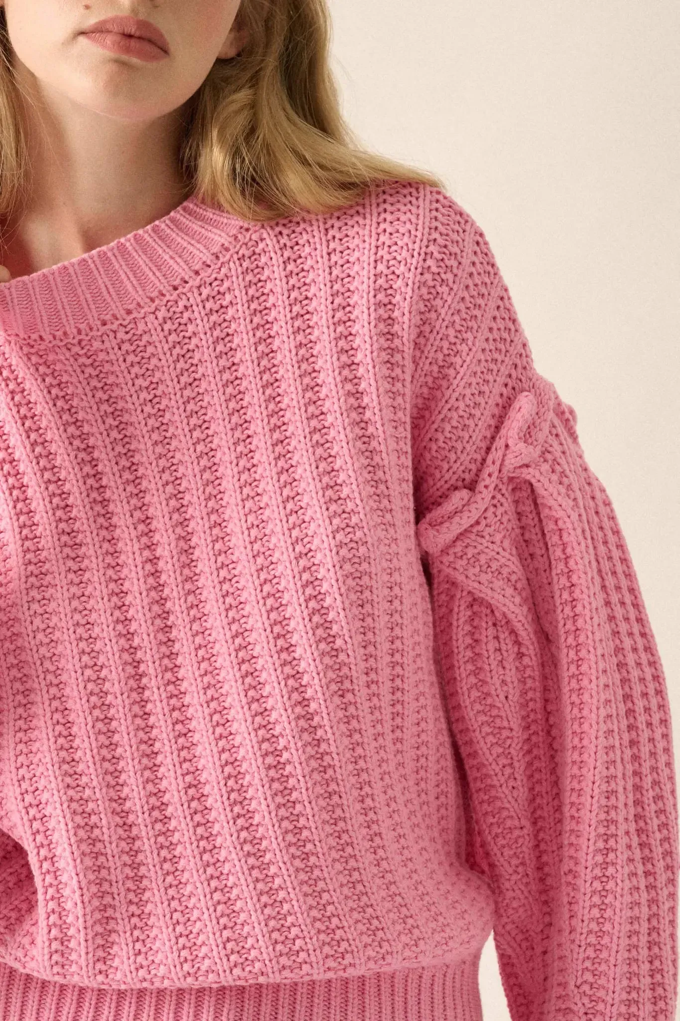 Gracious Heart Chunky Knit Pleated-Sleeve Sweater sold by Promesa product image thumbnail 4