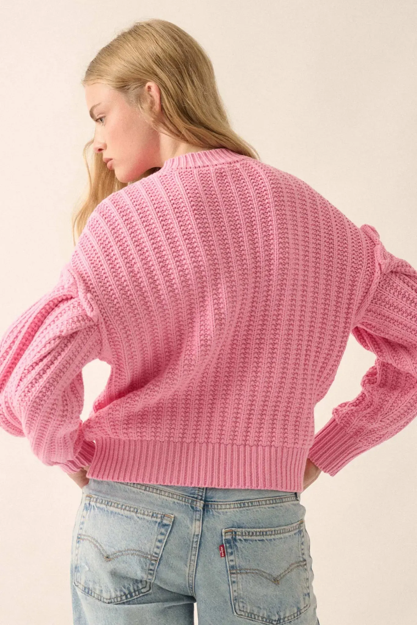 Gracious Heart Chunky Knit Pleated-Sleeve Sweater sold by Promesa product image thumbnail 2