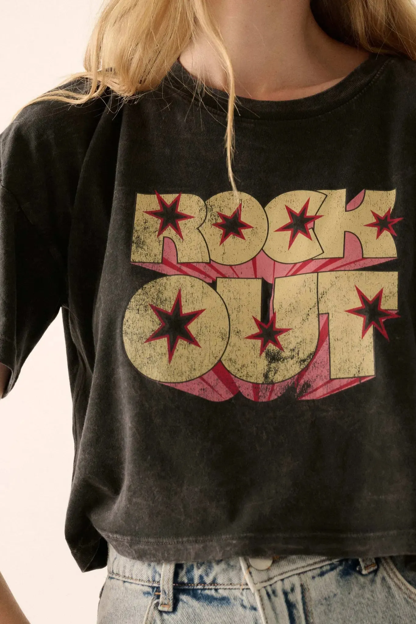 Rock Out Cropped Vintage-Wash Graphic Tee sold by Promesa product image thumbnail 2