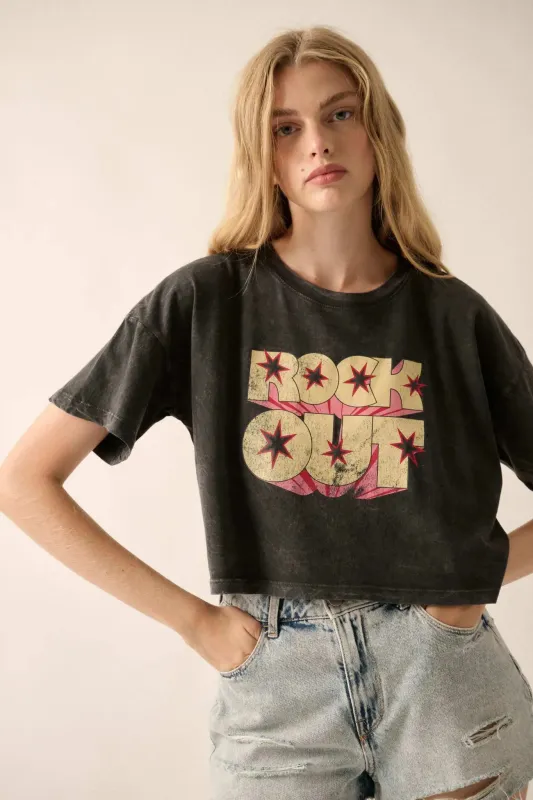 Rock Out Cropped Vintage-Wash Graphic Tee sold by Promesa