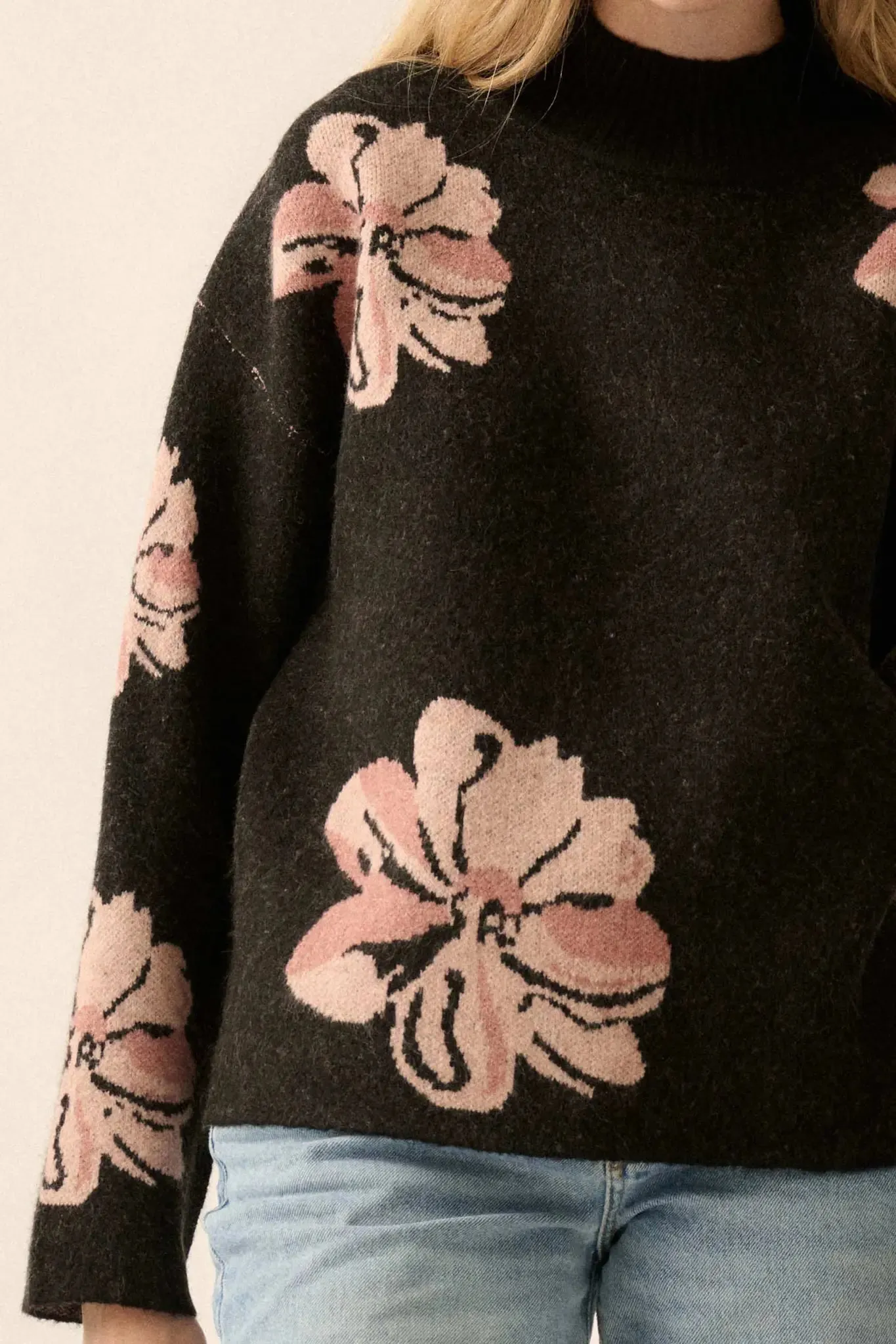 Comfy Flowers Mock-Neck Floral Jacquard Sweater sold by Promesa product image thumbnail 3