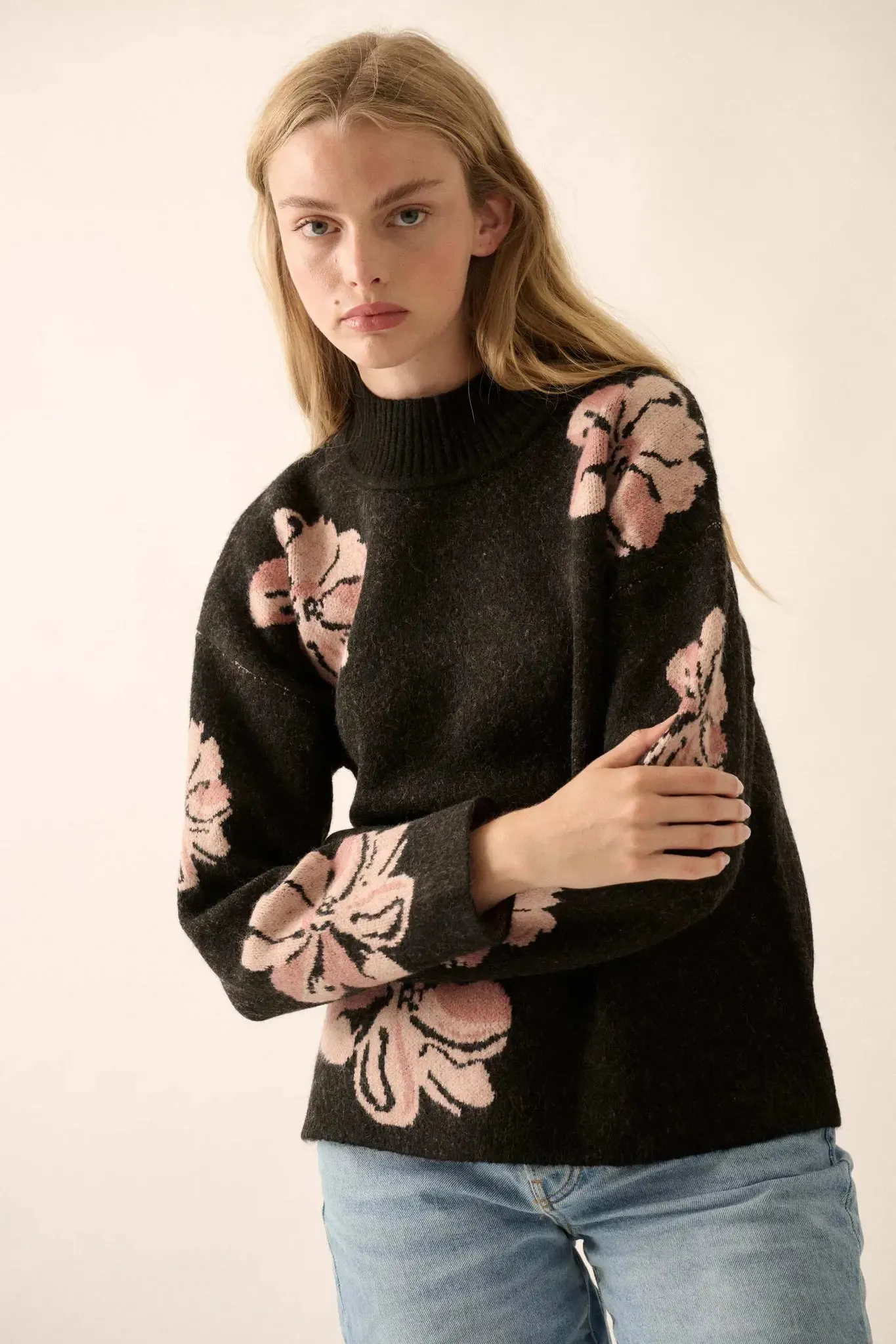 Comfy Flowers Mock-Neck Floral Jacquard Sweater sold by Promesa product image thumbnail 5