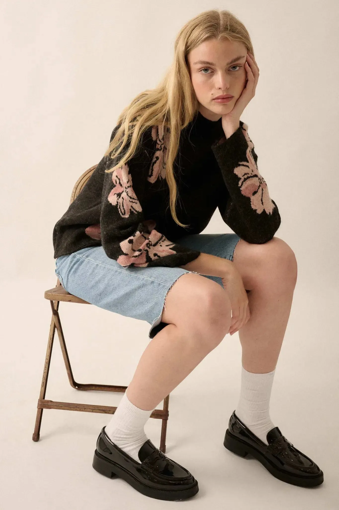Comfy Flowers Mock-Neck Floral Jacquard Sweater sold by Promesa