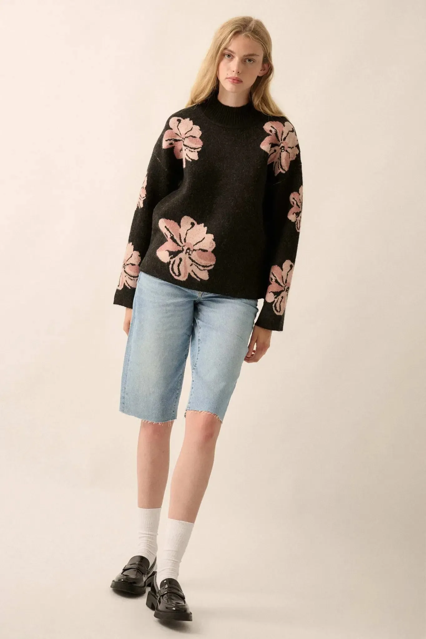 Comfy Flowers Mock-Neck Floral Jacquard Sweater sold by Promesa product image thumbnail 4