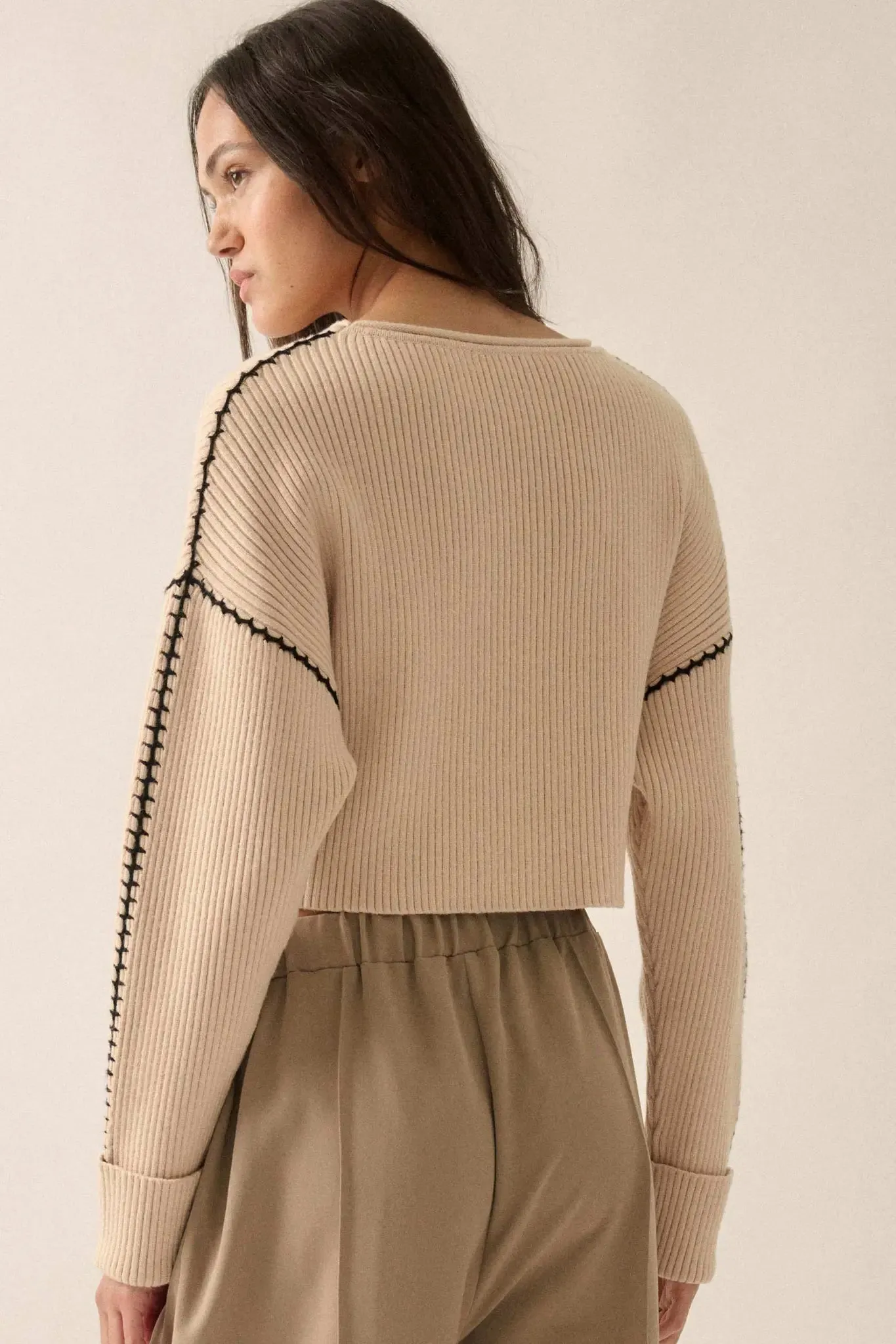Stitch Perfect Cropped Blanket Stitch Sweater sold by Promesa