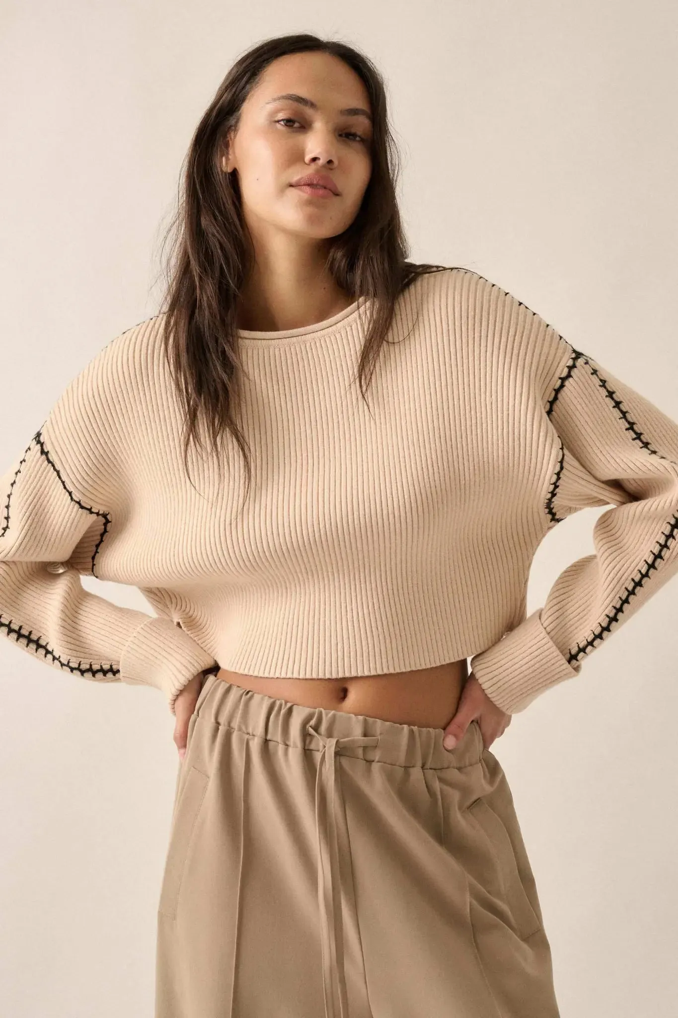 Stitch Perfect Cropped Blanket Stitch Sweater sold by Promesa product image thumbnail 2