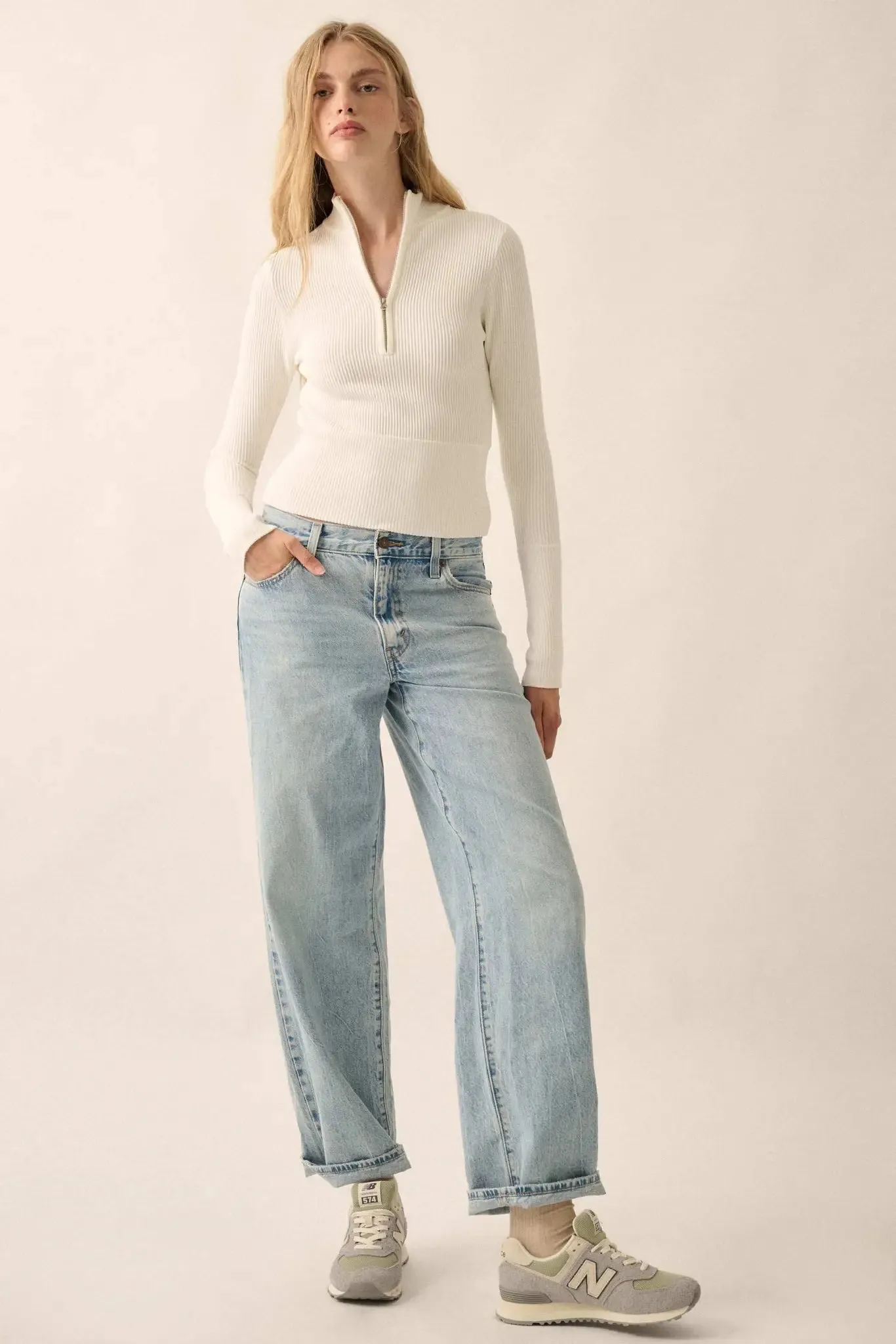 Shaper Fit Rib-Knit Half-Zip Thumbhole Top sold by Promesa product image thumbnail 3