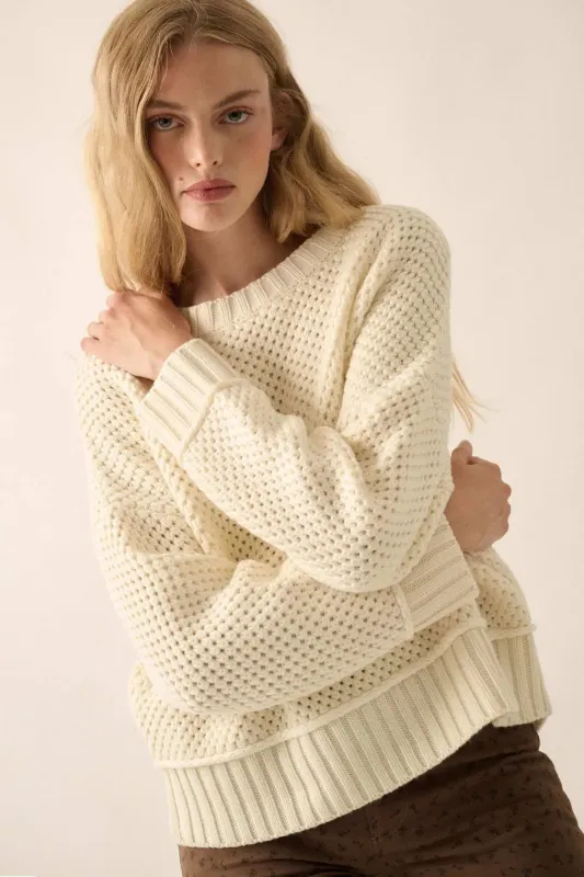 Basically Perfect Chunky Crochet-Knit Sweater sold by Promesa