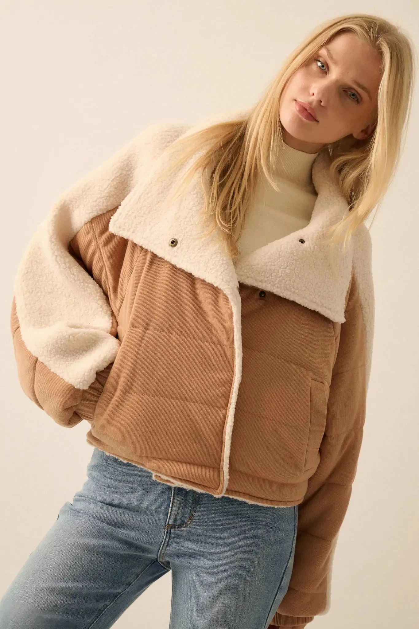 Bundle Up Sherpa Fleece-Lined Puffer Jacket sold by Promesa