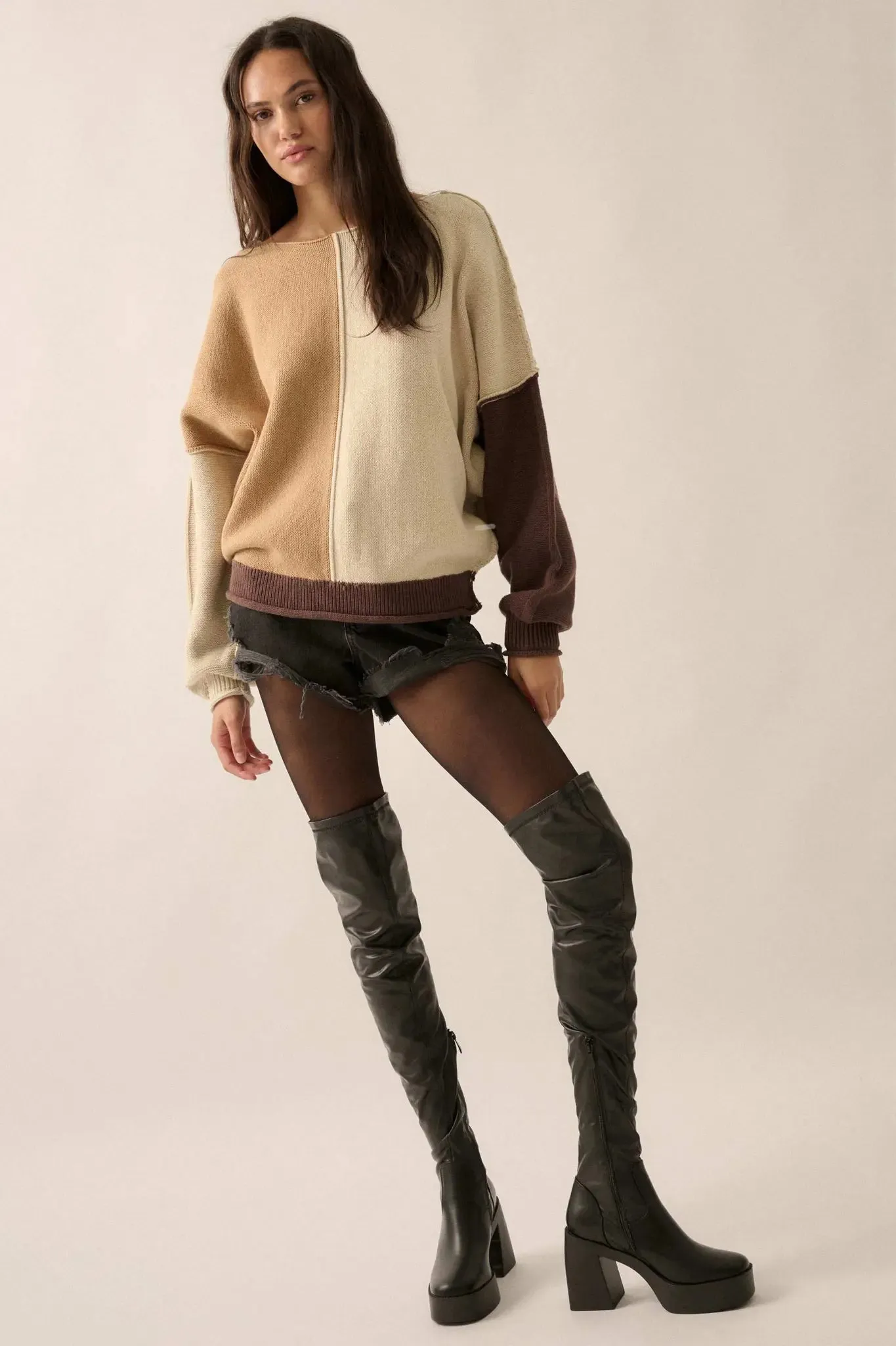 Color Scheme Colorblock Knit Boatneck Sweater sold by Promesa product image thumbnail 5