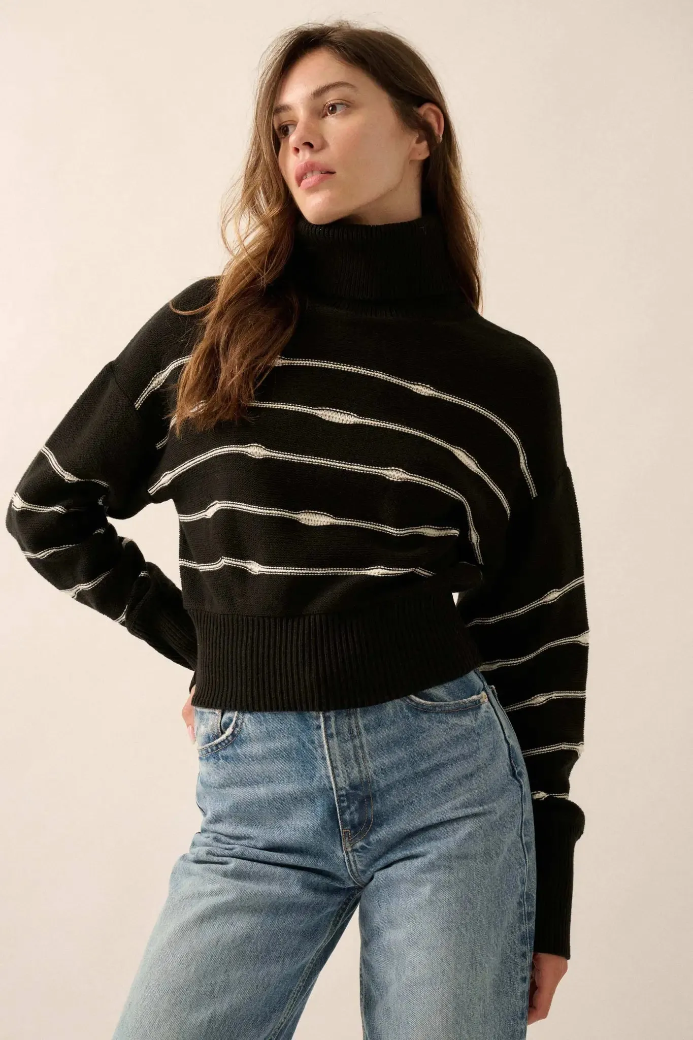 Draw the Line Striped Banded Turtleneck Sweater sold by Promesa product image thumbnail 3