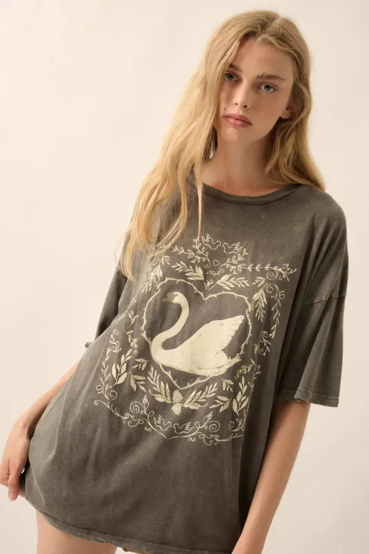 Swan Lake Oversize Vintage-Wash Graphic Tee sold by Promesa