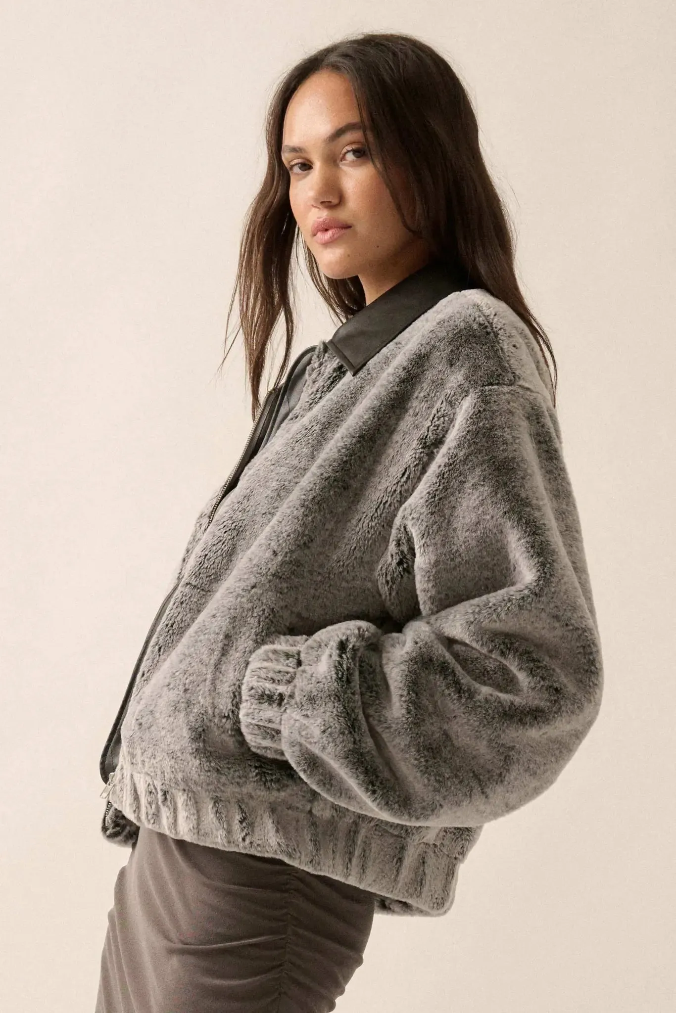 Just Fur You Zip-Up Collared Faux Fur Jacket sold by Promesa product image thumbnail 5
