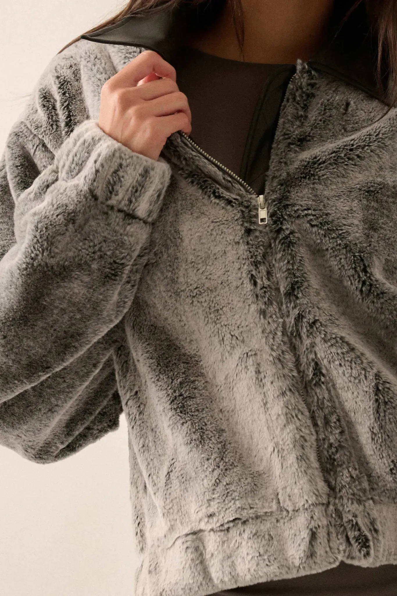 Just Fur You Zip-Up Collared Faux Fur Jacket sold by Promesa product image thumbnail 3