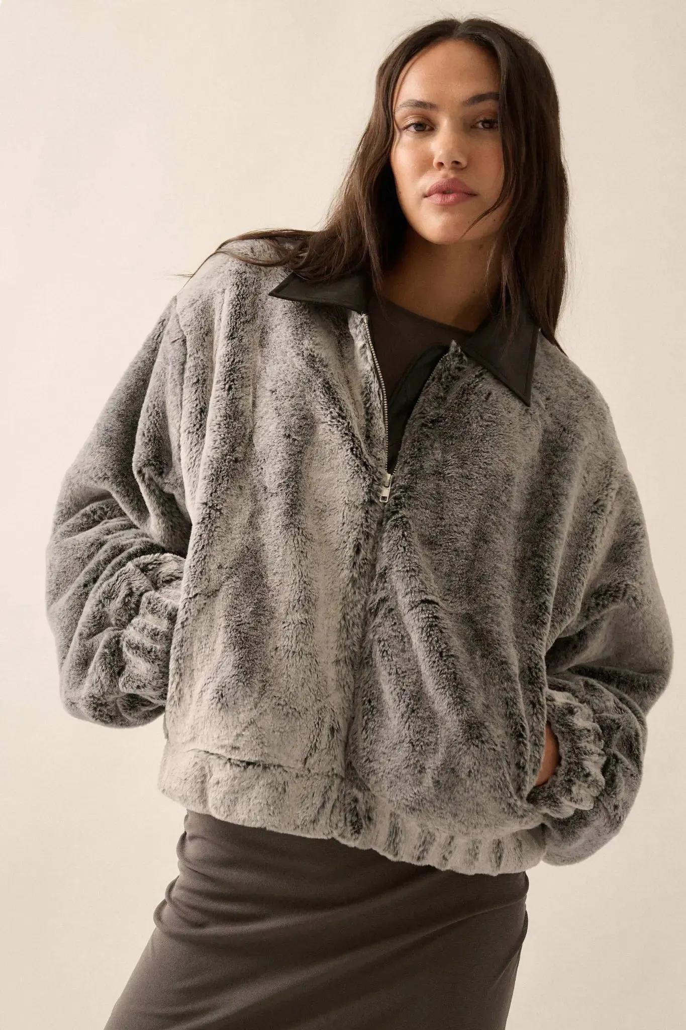 Just Fur You Zip-Up Collared Faux Fur Jacket sold by Promesa product image thumbnail 2