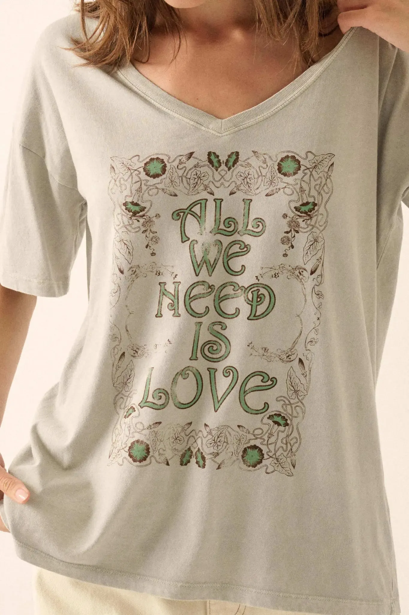 All We Need Is Love V-Neck Graphic Tee sold by Promesa product image thumbnail 2