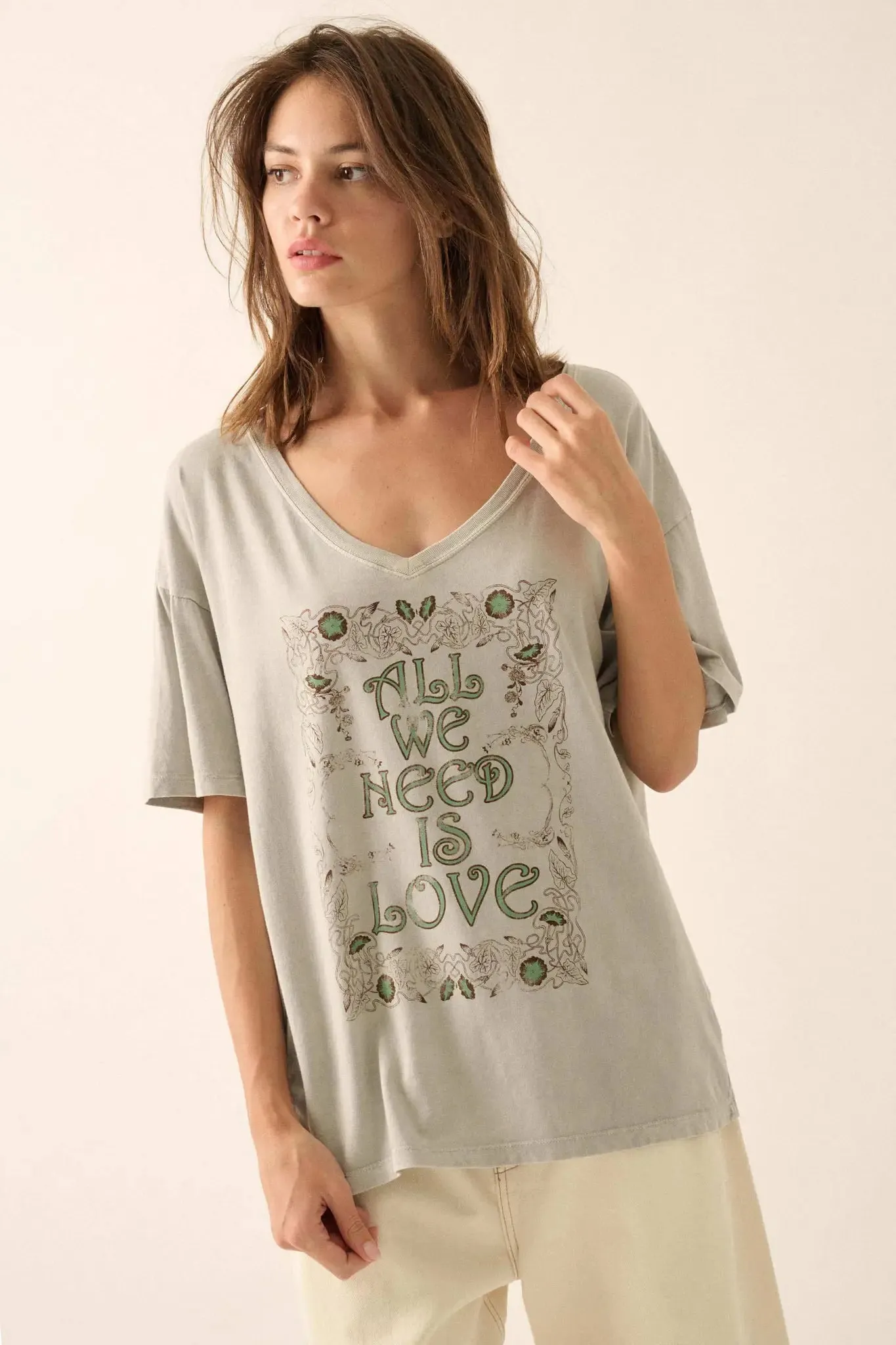 All We Need Is Love V-Neck Graphic Tee sold by Promesa product image thumbnail 3