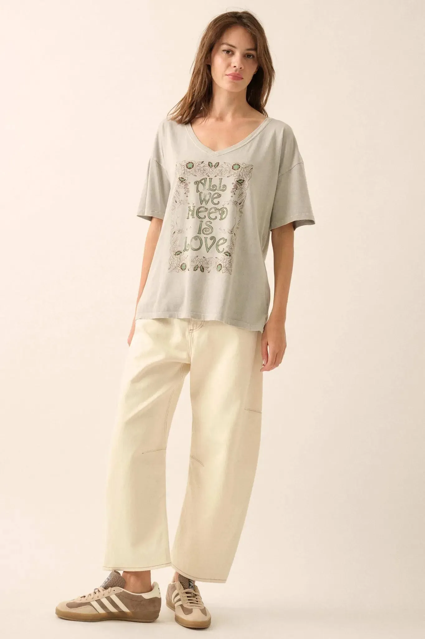 All We Need Is Love V-Neck Graphic Tee sold by Promesa product image thumbnail 4