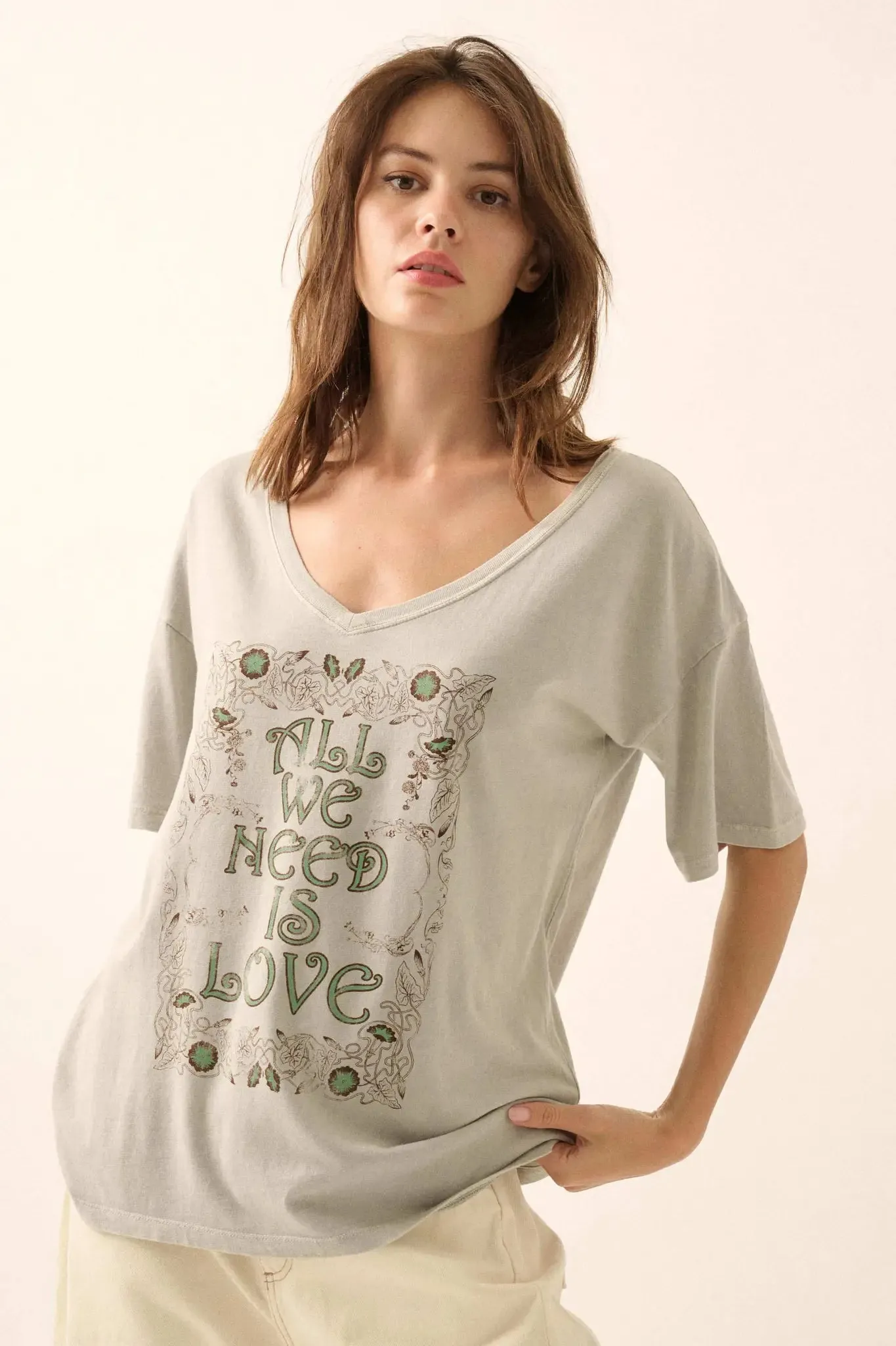 All We Need Is Love V-Neck Graphic Tee sold by Promesa product image thumbnail 5