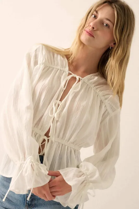 Treasured Beauty Tonal-Stripe Tie-Front Blouse made by Promesa