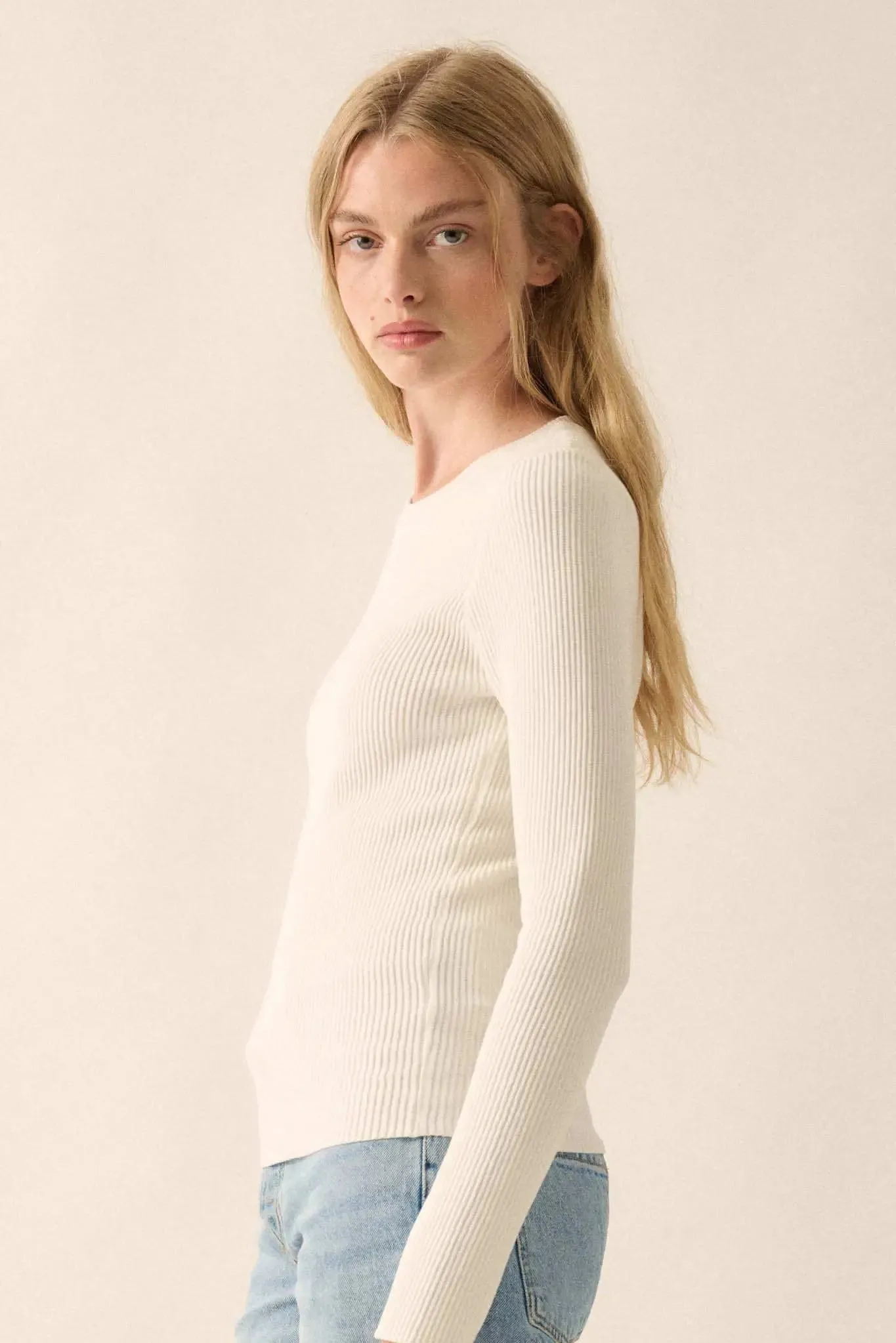 Shaper Fit Long-Sleeve Ribbed Knit Top sold by Promesa product image thumbnail 5