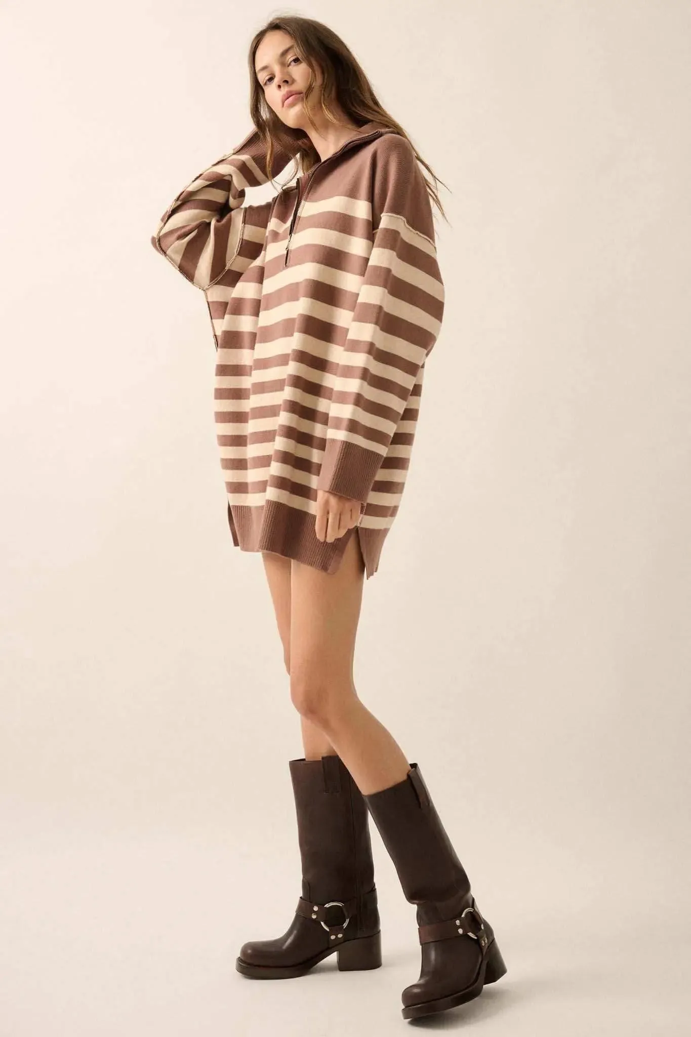 New Horizon Striped Half-Zip Mini Sweater Dress sold by Promesa product image thumbnail 5