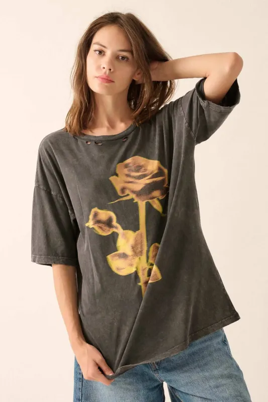 Golden Rose Oversized Distressed Graphic Tee sold by Promesa