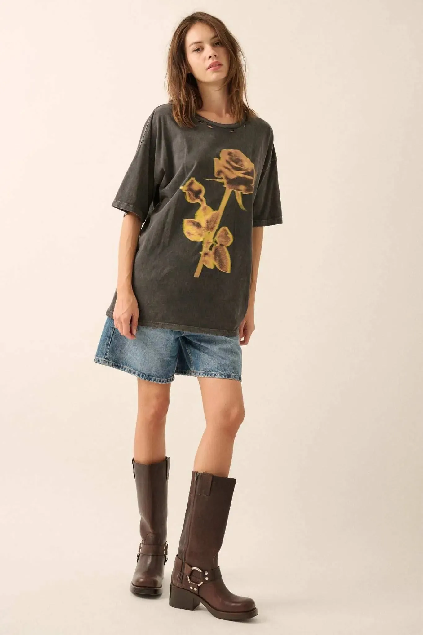 Golden Rose Oversized Distressed Graphic Tee sold by Promesa product image thumbnail 4