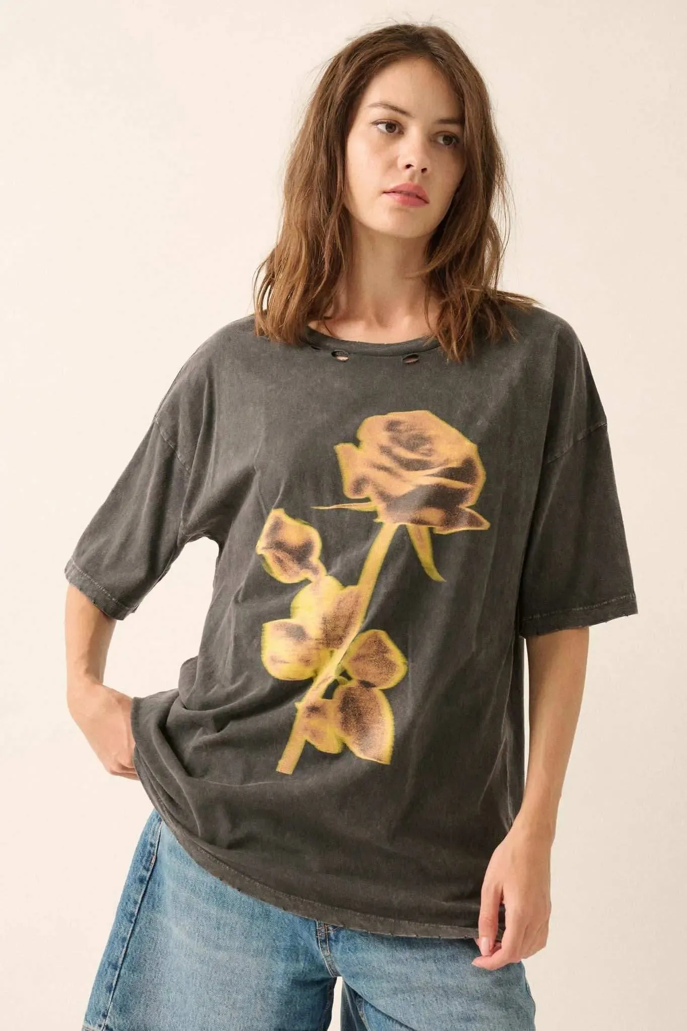 Golden Rose Oversized Distressed Graphic Tee sold by Promesa product image thumbnail 3