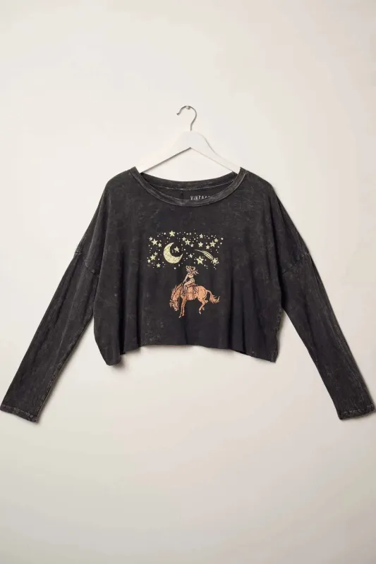 Starlight Cowgirl Cropped Long-Sleeve Graphic Tee sold by Promesa