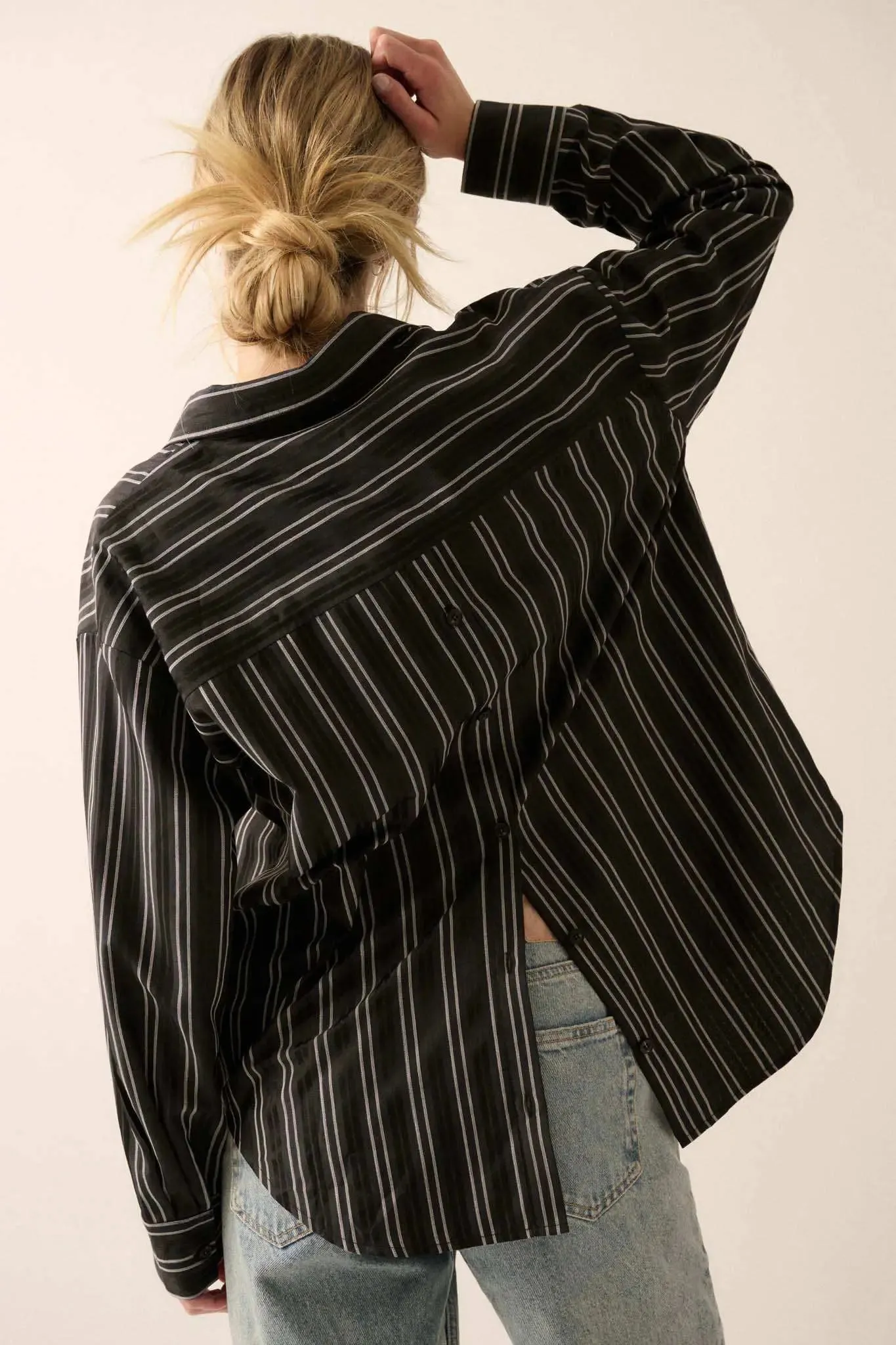 Back to Reality Striped Button-Back Shirt sold by Promesa