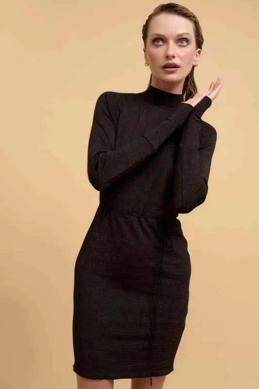 Sparkling Beauty Shimmer Knit Mock-Neck Mini Dress sold by Promesa