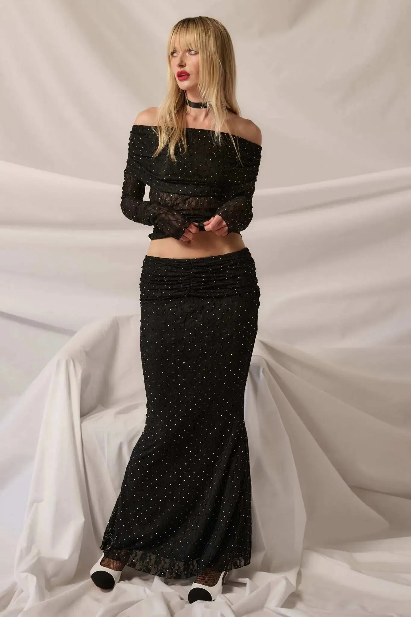 Written in the Stars Studded Lace Off-Shoulder Top sold by Promesa product image thumbnail 4