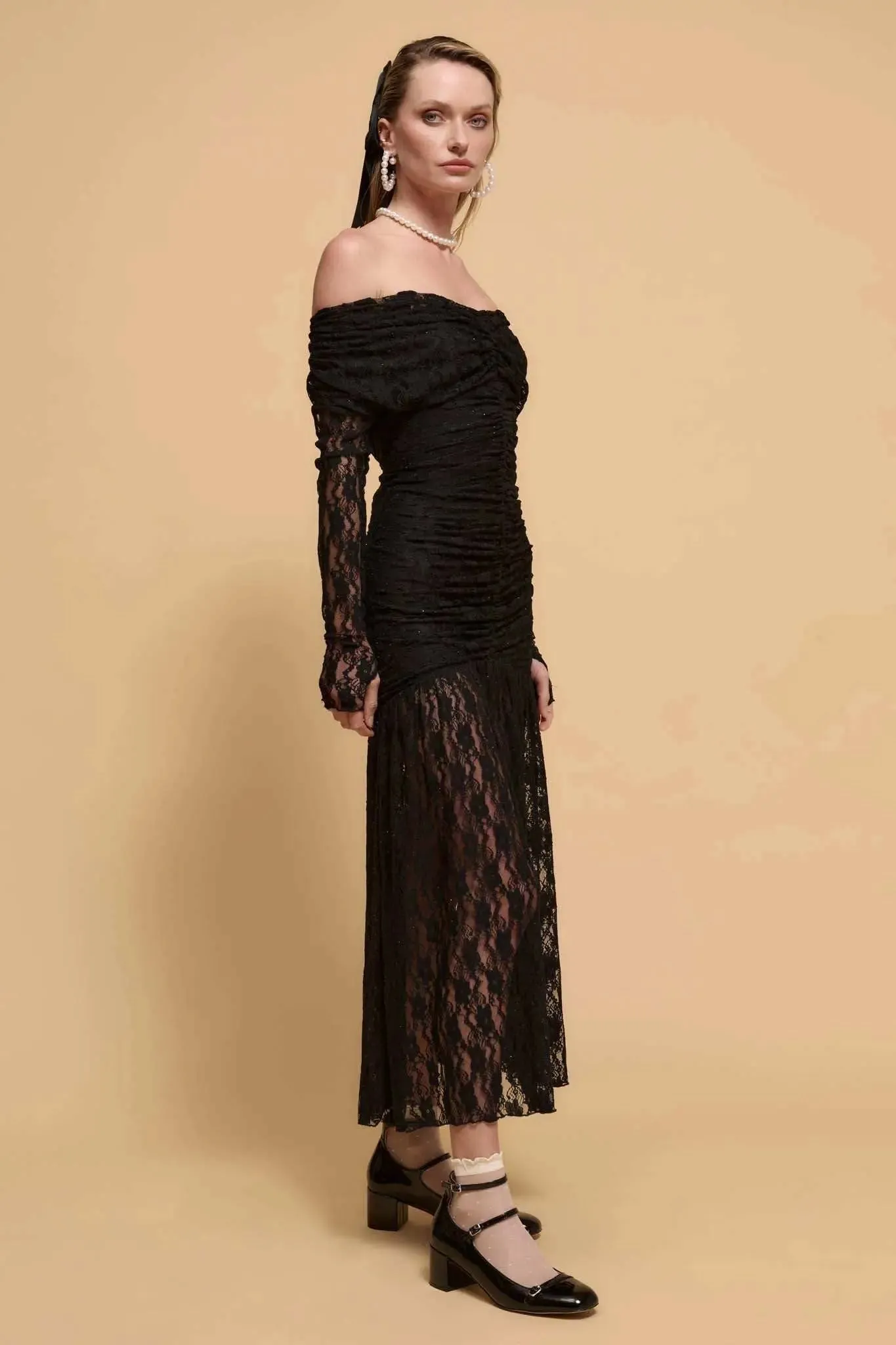 Starlit Romance Studded Lace Off-Shoulder Dress sold by Promesa product image thumbnail 5