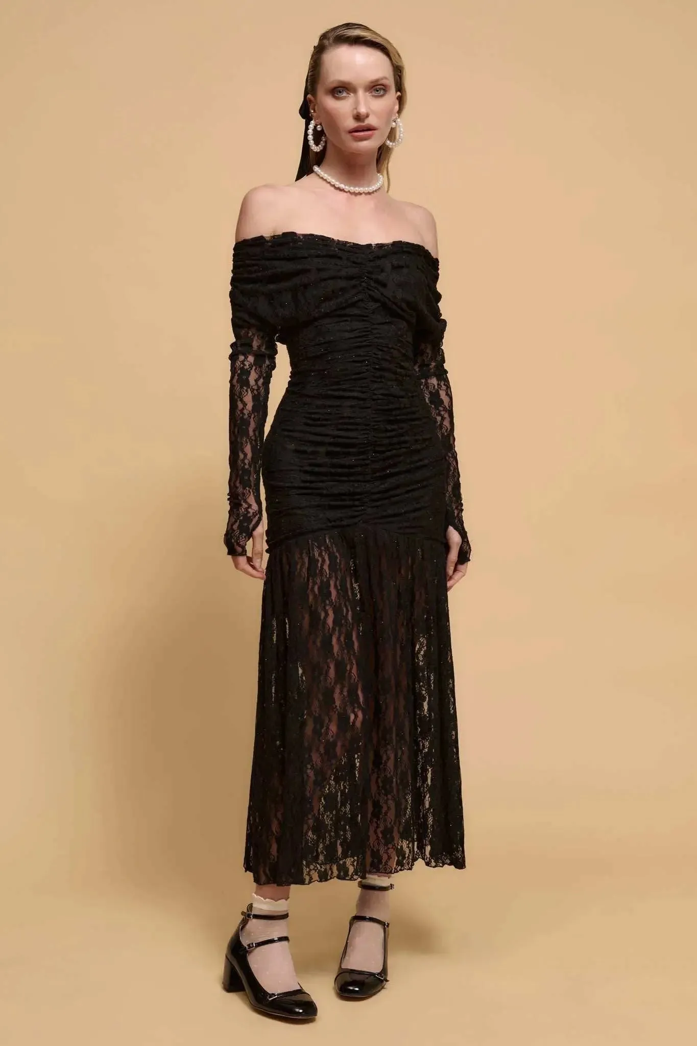 Starlit Romance Studded Lace Off-Shoulder Dress sold by Promesa product image thumbnail 3