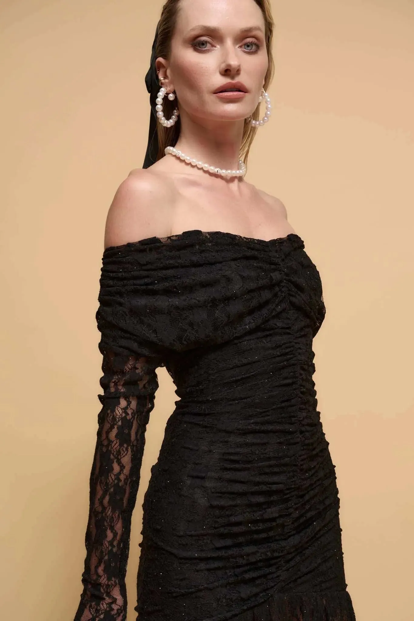 Starlit Romance Studded Lace Off-Shoulder Dress sold by Promesa product image thumbnail 4