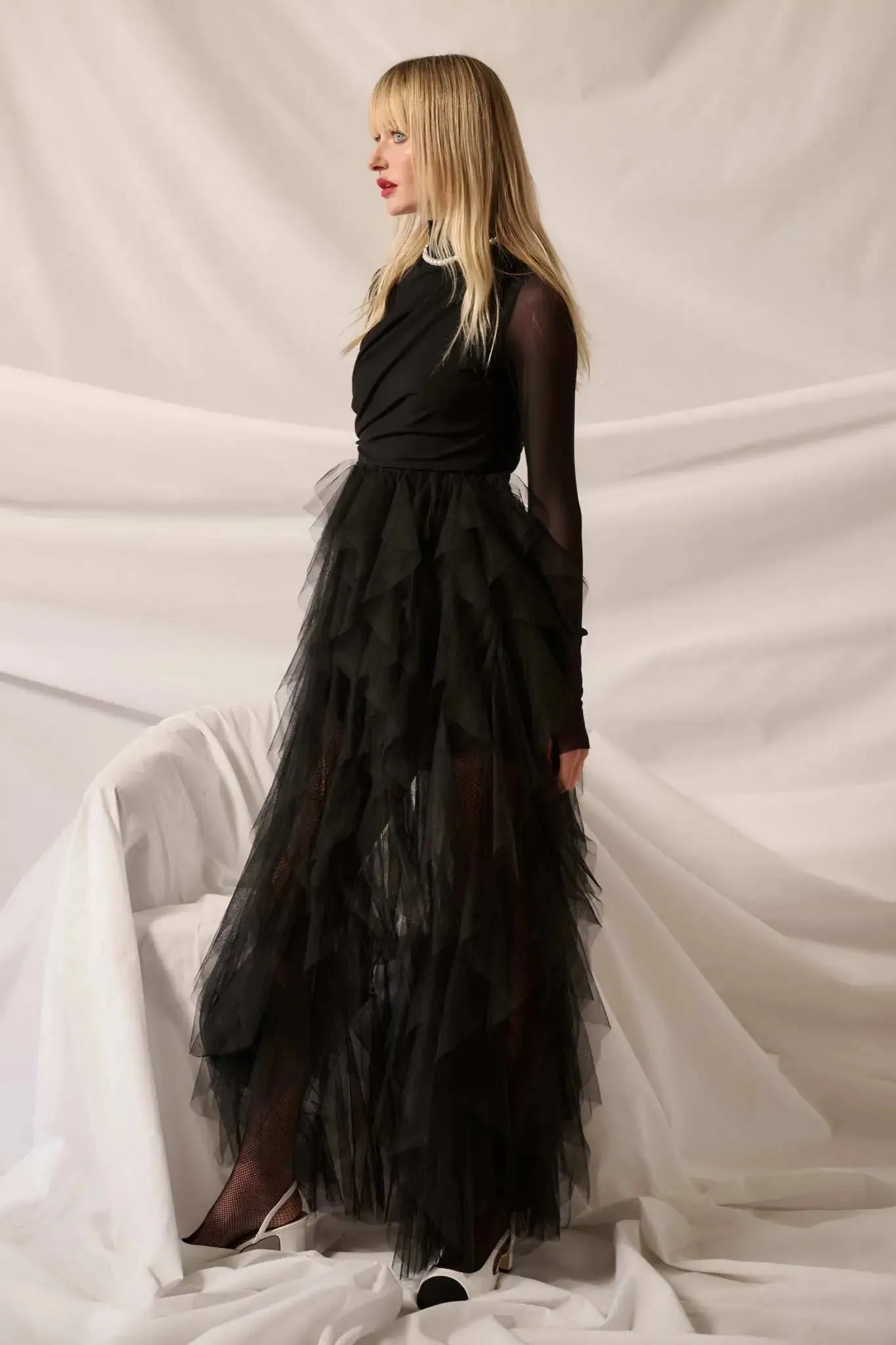 Queen of the Night Tiered Ruffled Tulle Maxi Dress sold by Promesa product image thumbnail 5