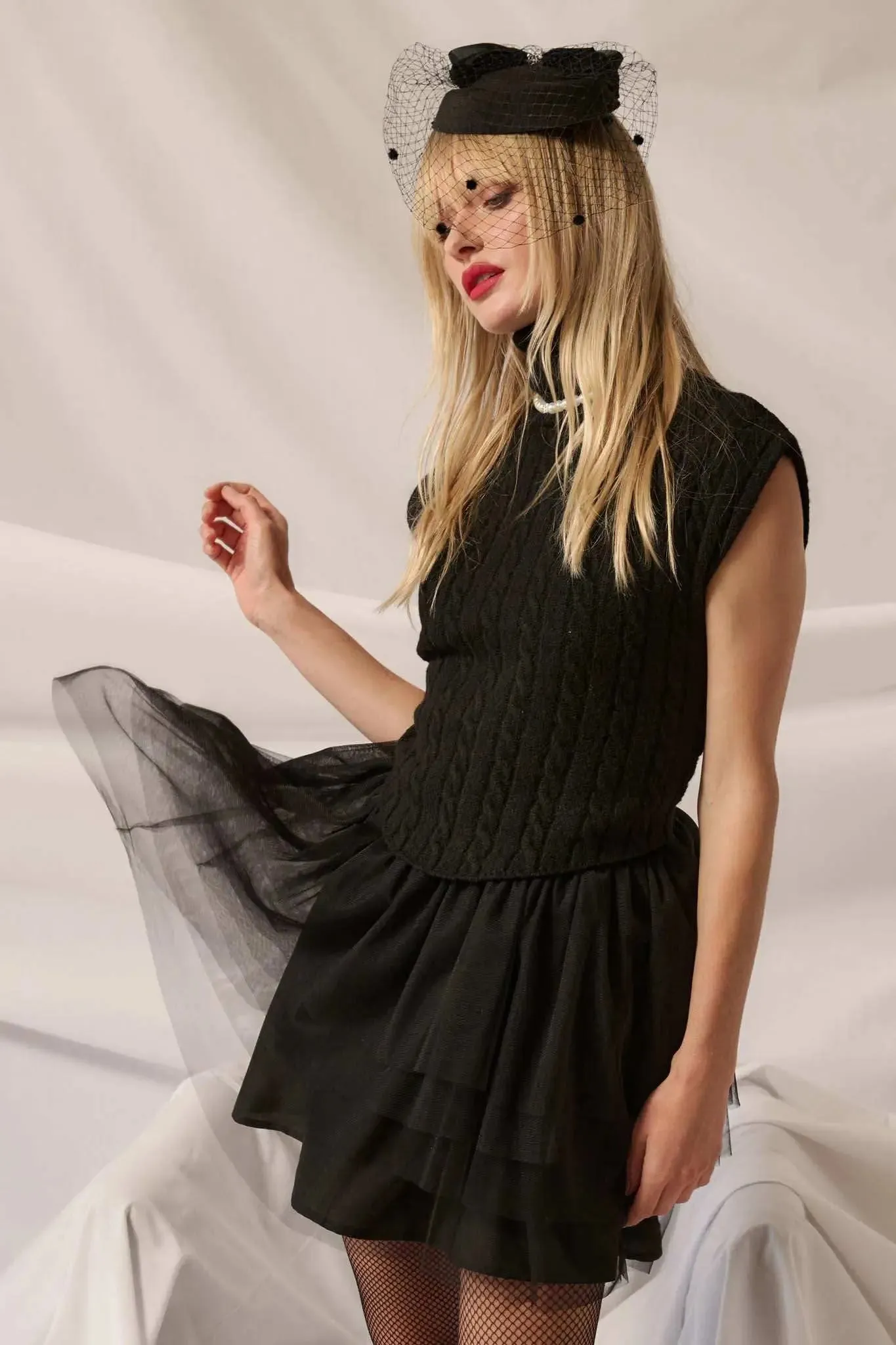 Night Moves Cable Knit Ruffled Tulle Mini Dress sold by Promesa product image thumbnail 2