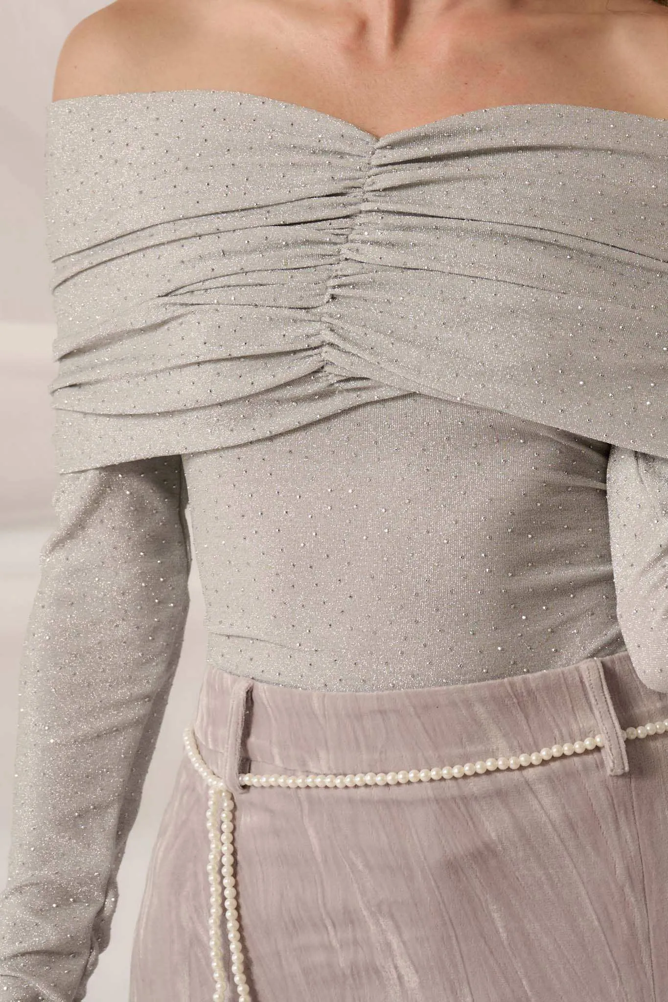 Light Years Studded Metallic Off-Shoulder Top sold by Promesa product image thumbnail 4