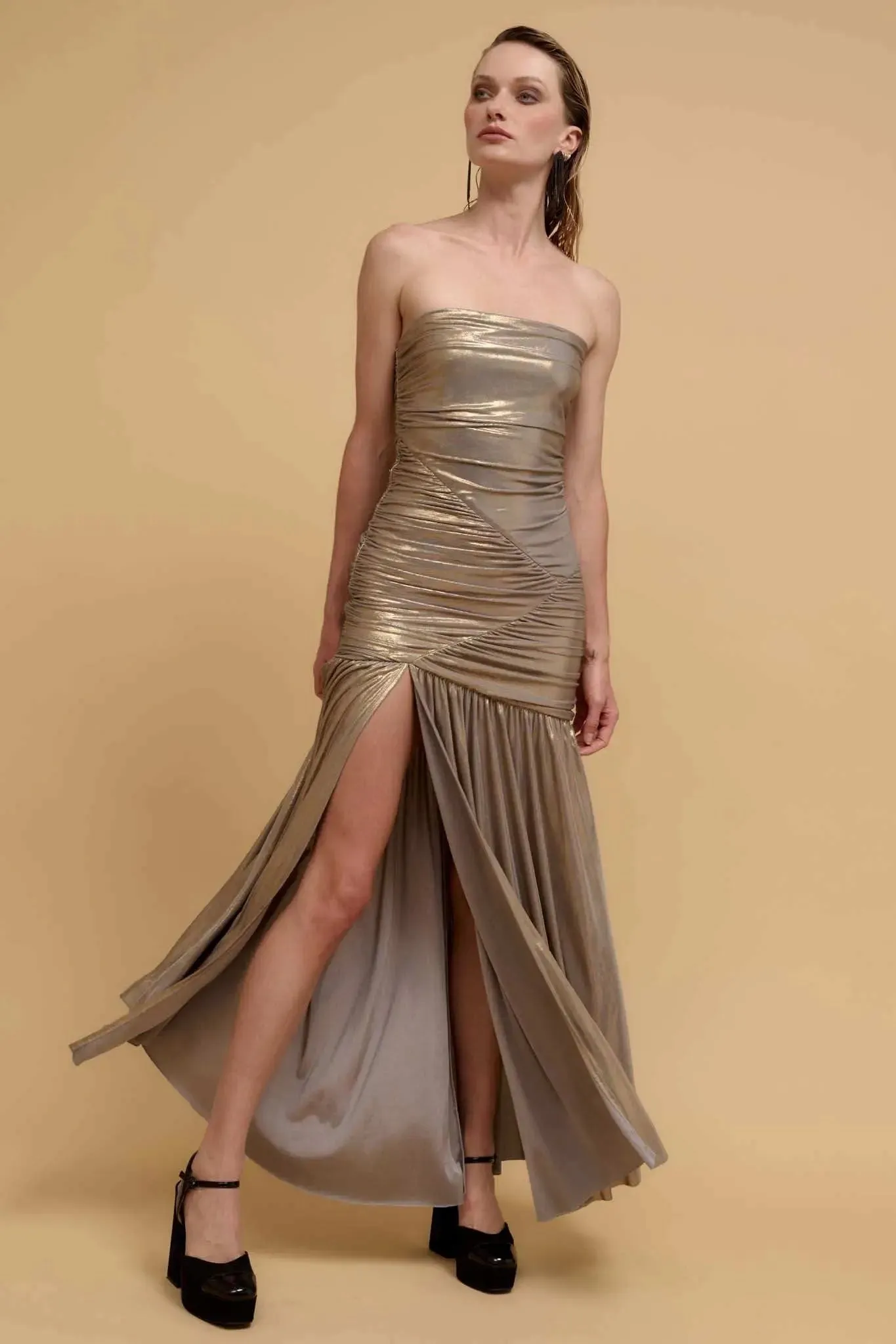 Stunning Starlet Strapless Metallic Maxi Dress sold by Promesa