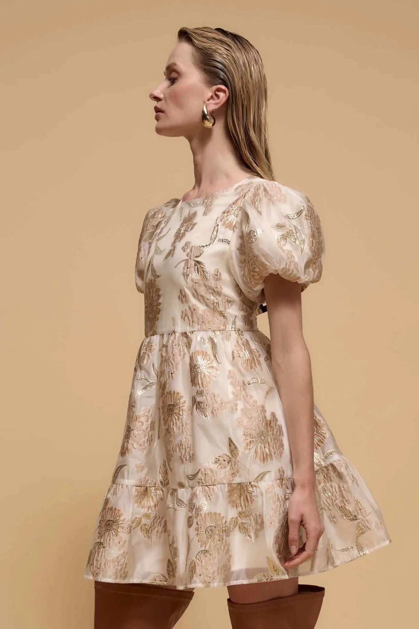 Golden Grove Metallic Floral Brocade Mini Dress sold by Promesa product image thumbnail 5