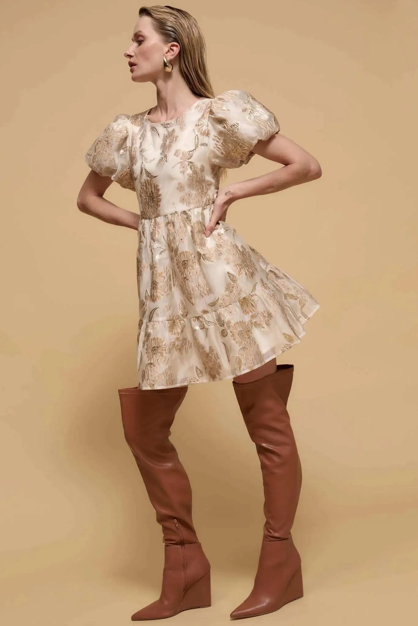 Golden Grove Metallic Floral Brocade Mini Dress sold by Promesa product image thumbnail 2