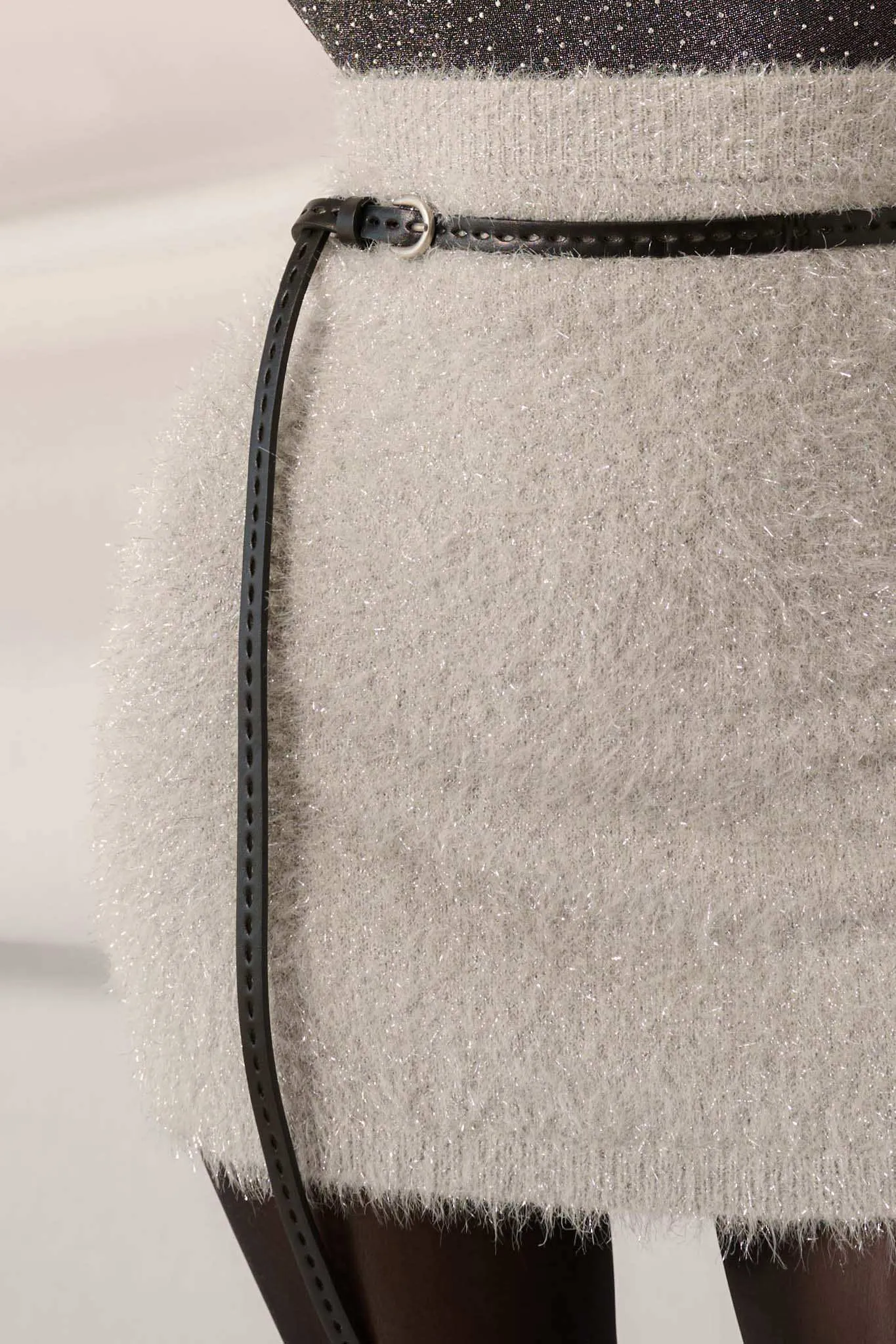 Let It Snow Metallic Fuzzy Knit Mini Skirt sold by Promesa product image thumbnail 4