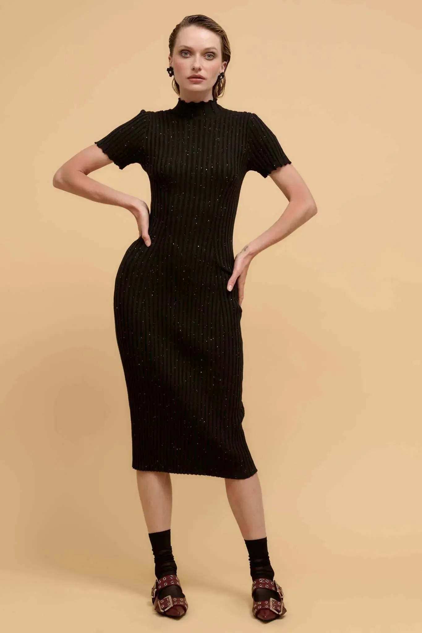 Sparks Fly Sequin Rib-Knit Midi Sweater Dress sold by Promesa