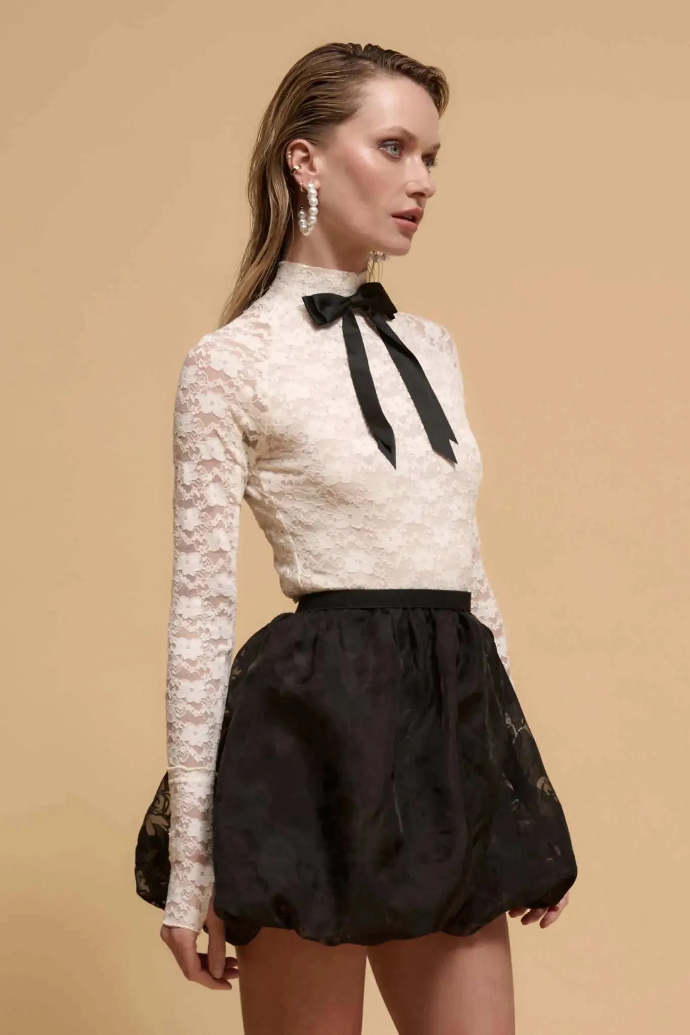 Flower by Night Floral Burnout Bubble Mini Skirt sold by Promesa product image thumbnail 5